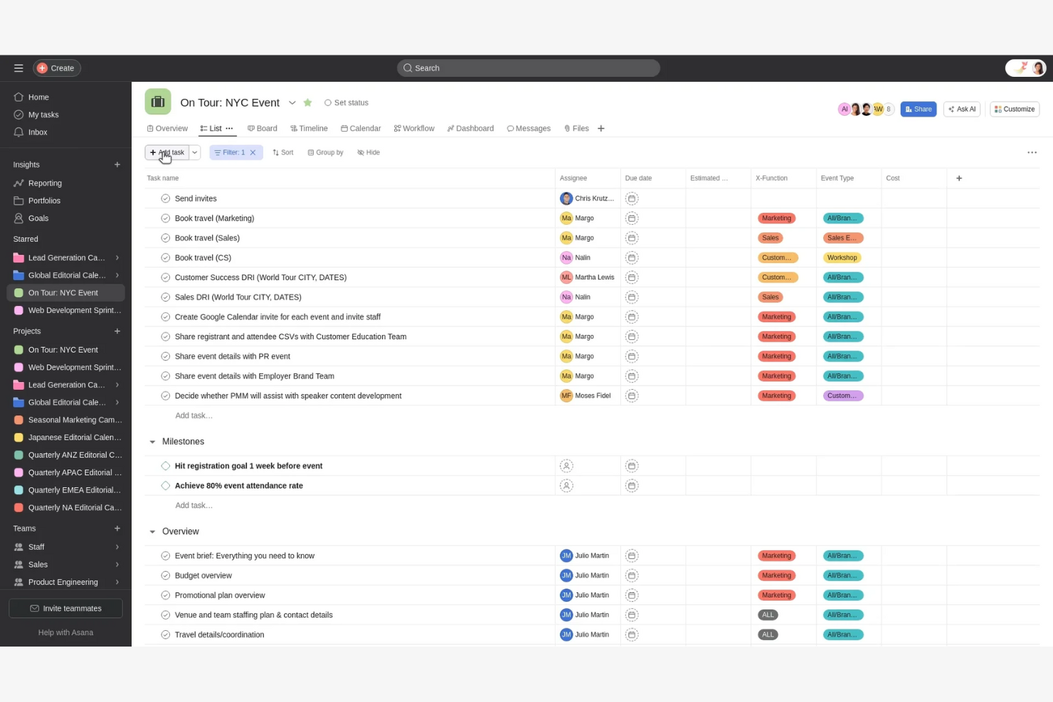 Asana screenshot - 10 alternativas a ClickUp en 2026 para la gestión de proyectos y tareas