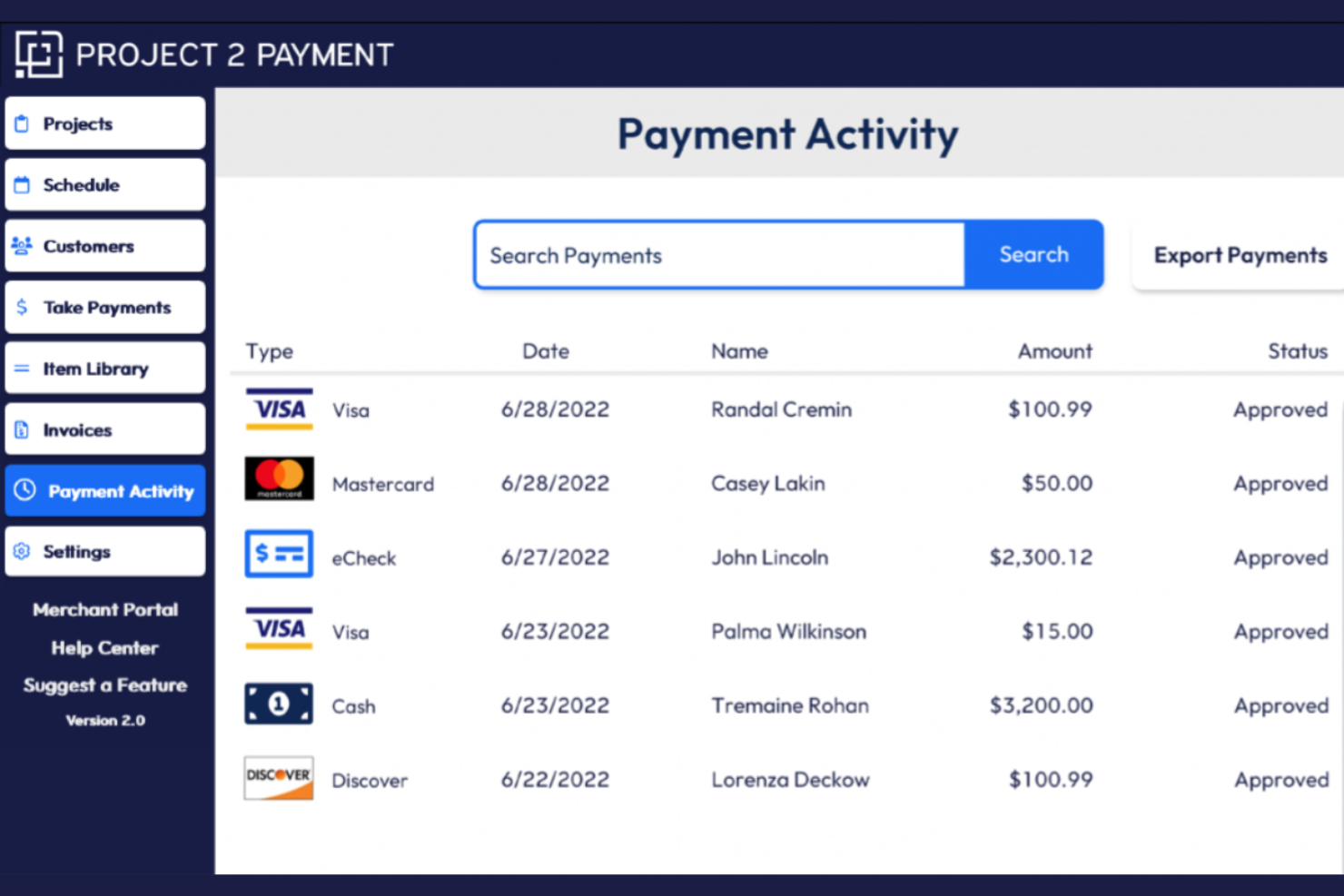 Project 2 Payment screenshot - I 10 migliori software di fatturazione per appaltatori recensiti nel 2026