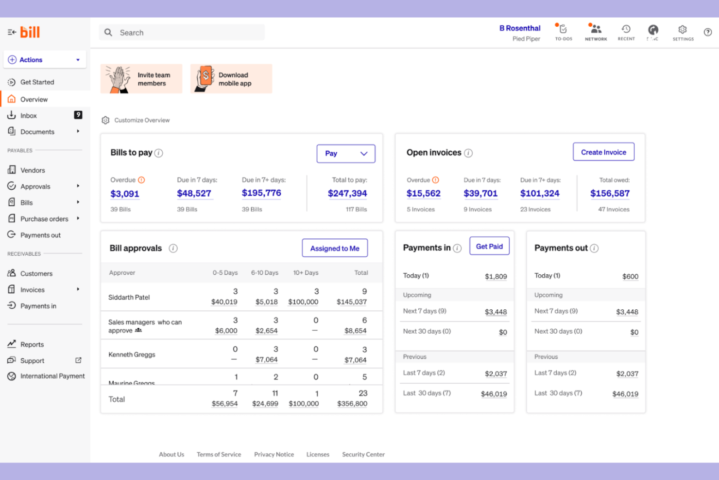 BILL screenshot - I 10 migliori software di fatturazione per appaltatori recensiti nel 2026