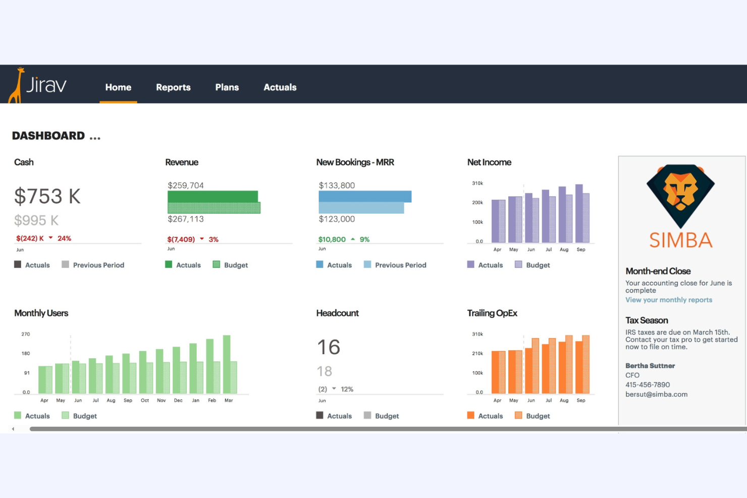 Jirav screenshot - I 10 migliori software di previsione per piccole imprese nel 2026