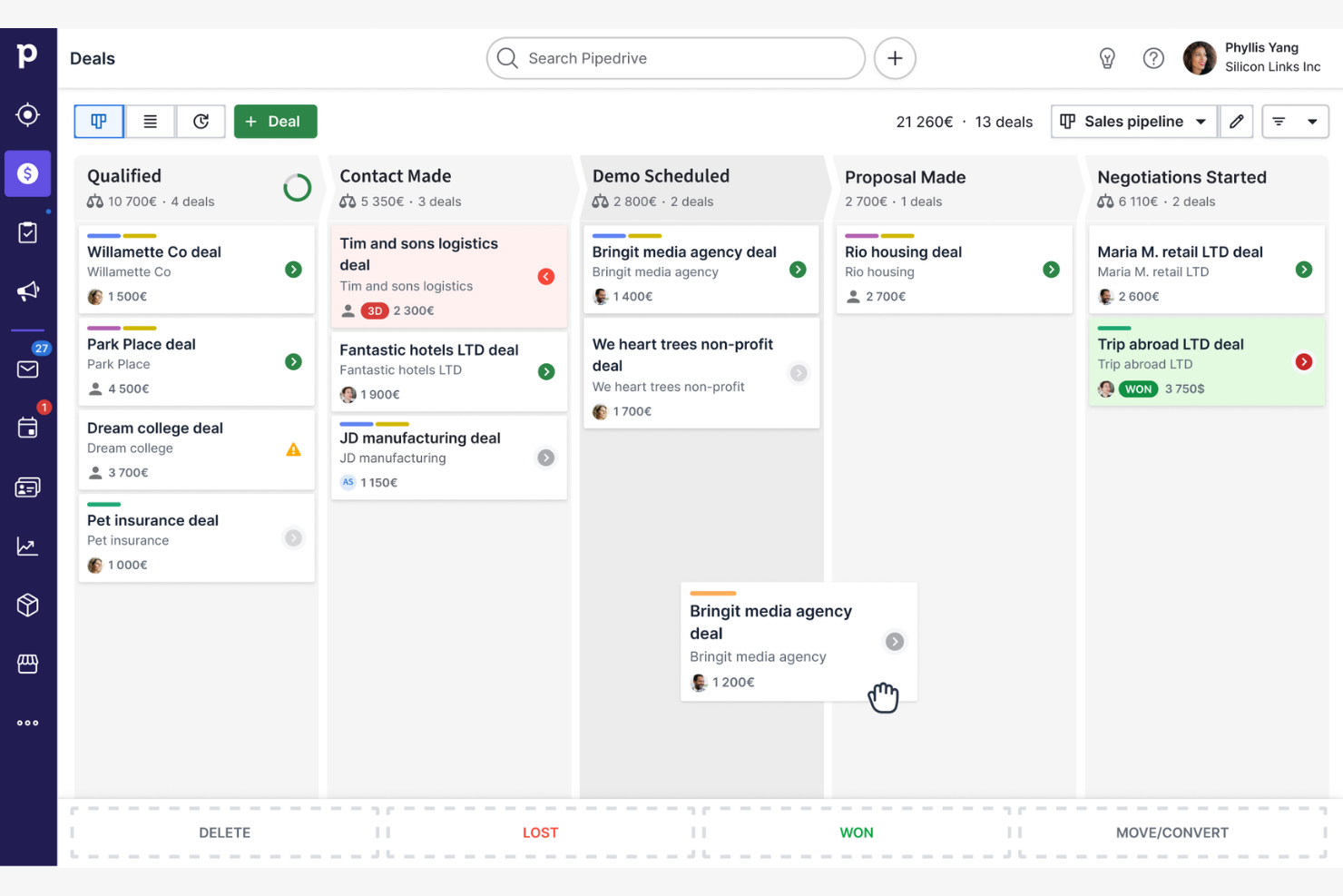 Pipedrive screenshot - 10 Mejores Alternativas a HoneyBook Analizadas en 2026