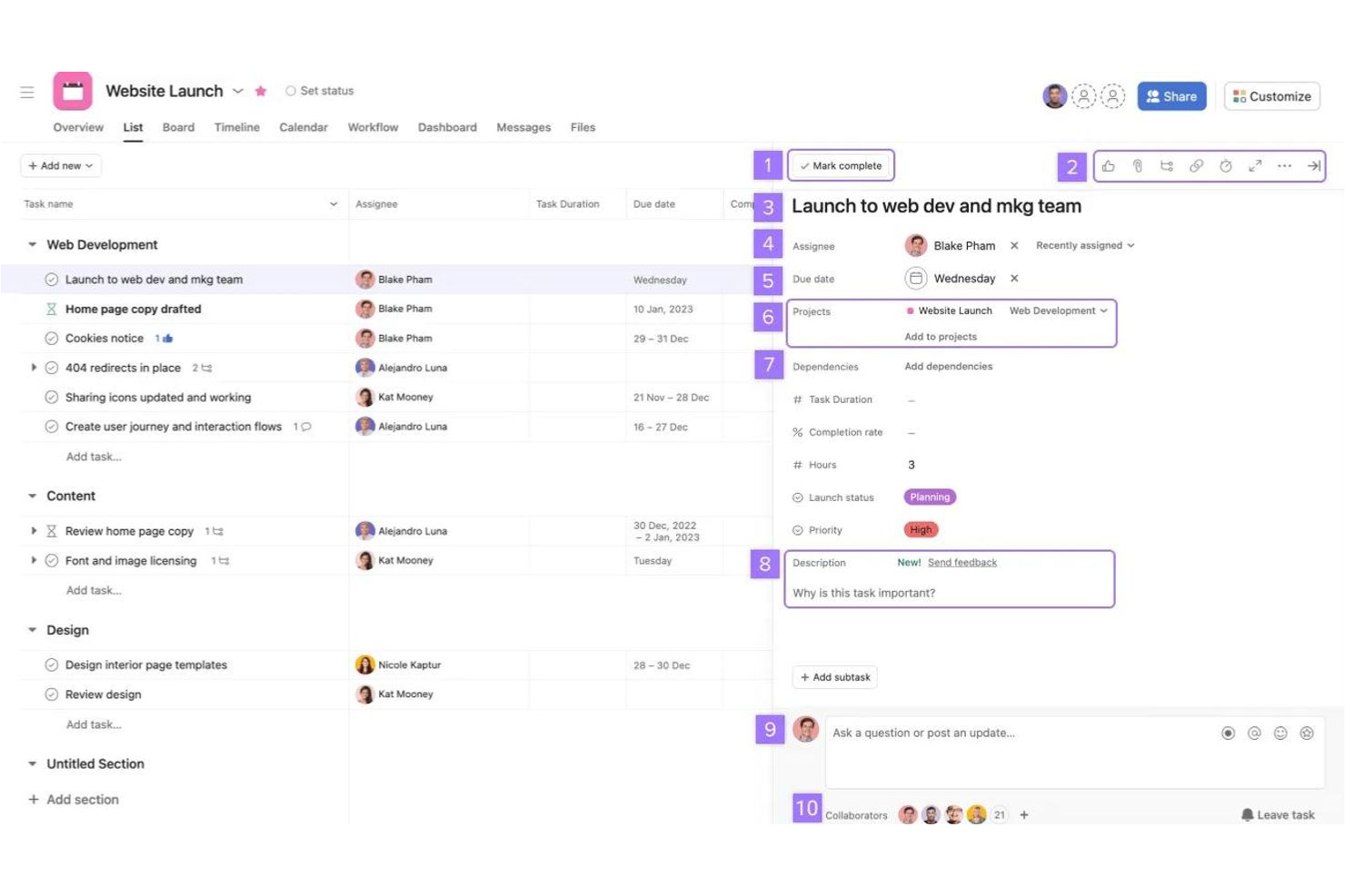 Asana screenshot - Le 10 migliori alternative a Square recensite nel 2026