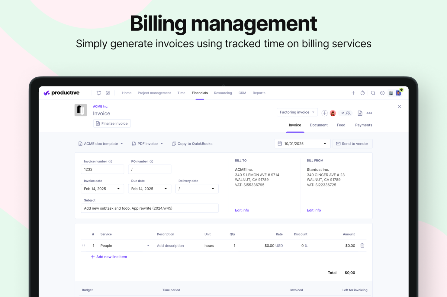 Productive screenshot - I 10 migliori software per la gestione del budget di progetto che ho provato nel 2026