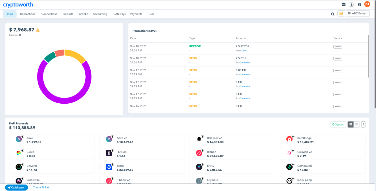 Cryptoworth screenshot - 10 Mejores Programas de Contabilidad de Cadena de Bloques Analizados en 2026