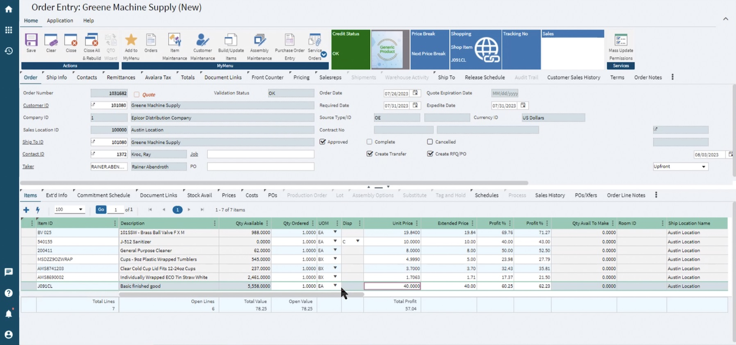 Epicor Prophet 21 screenshot - I 10 migliori ERP per startup recensiti nel 2026