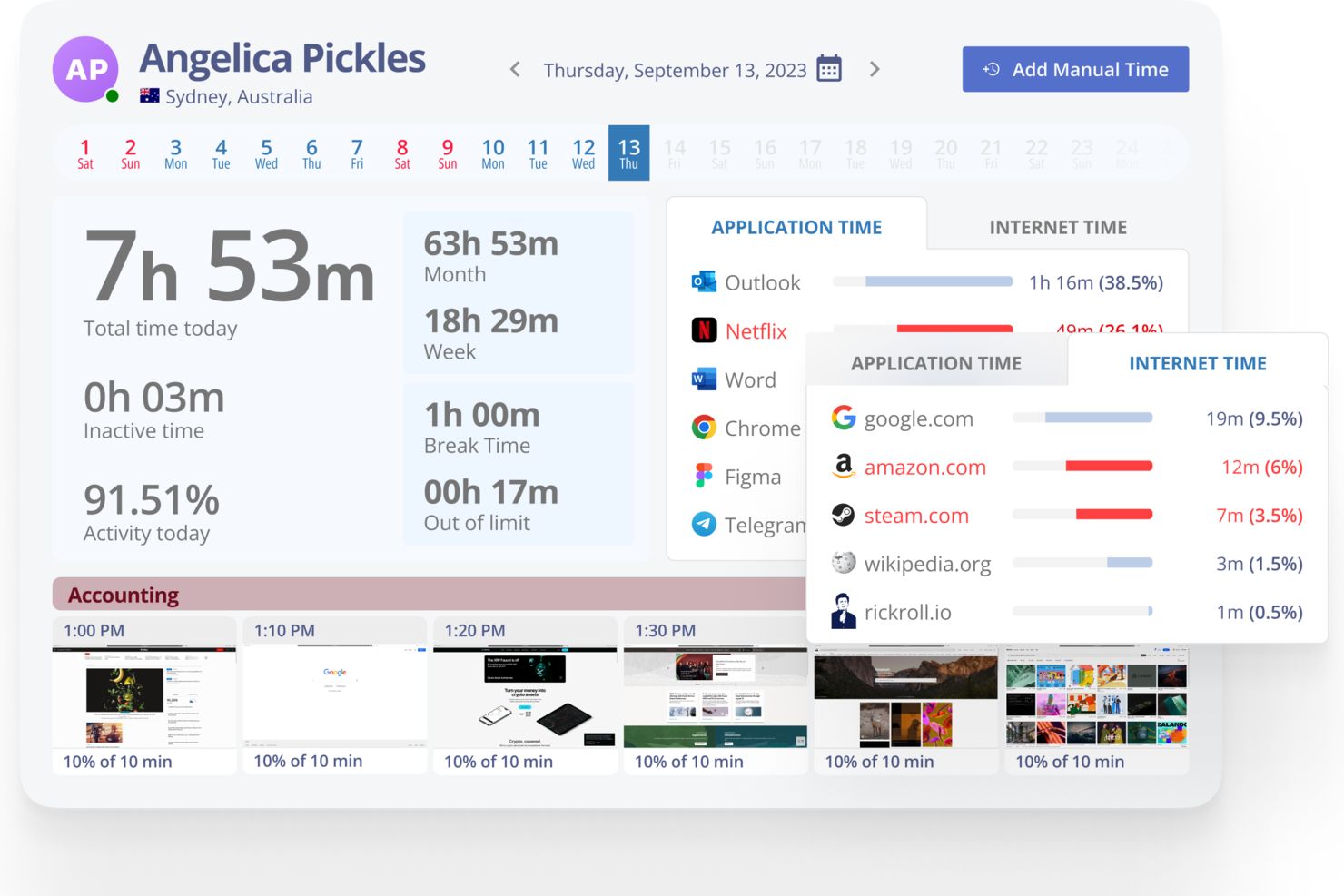 Monitask screenshot - Los 10 mejores programas de seguimiento del tiempo y facturación en 2026