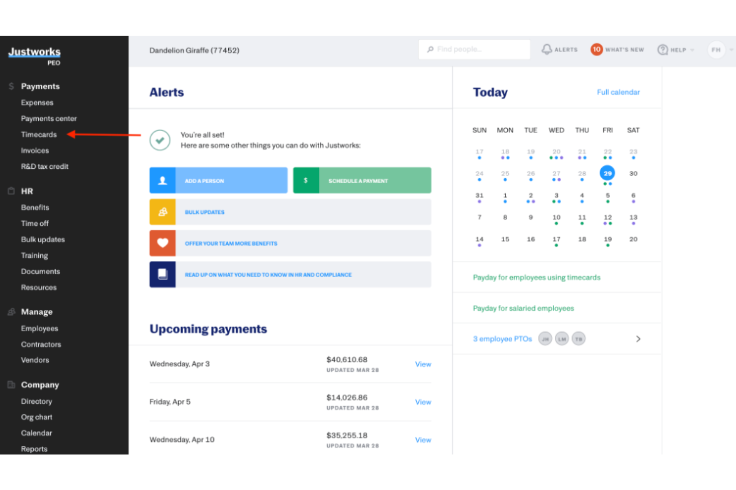 Justworks screenshot - Las 10 mejores alternativas a Gusto analizadas en 2026