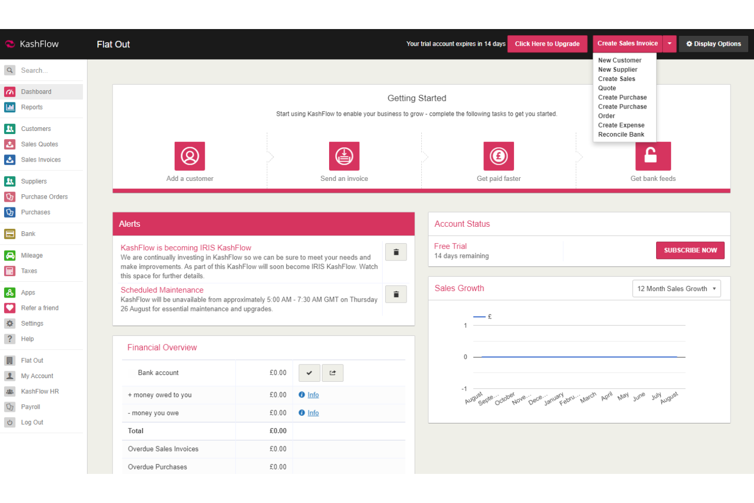 KashFlow screenshot - 10 Mejores Alternativas a FreeAgent Analizadas en 2026