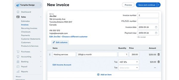 Wave screenshot - Las 10 Mejores Herramientas de Facturación de Ventas Analizadas en 2026