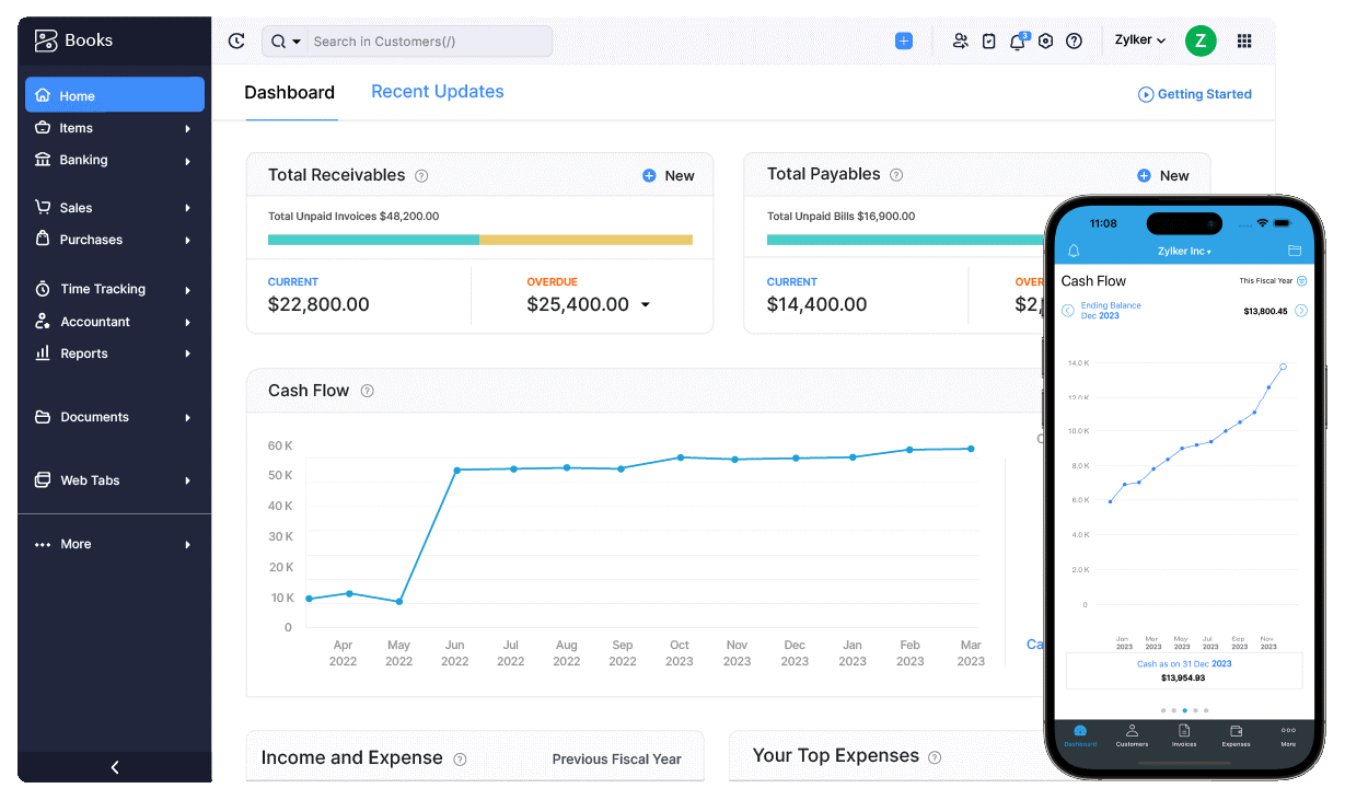 Zoho Books screenshot - Los 10 mejores programas de contabilidad para servicios profesionales de 2026