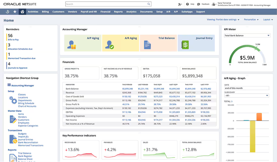 NetSuite screenshot - I 10 Migliori Software di Contabilità per Team Recensiti nel 2026