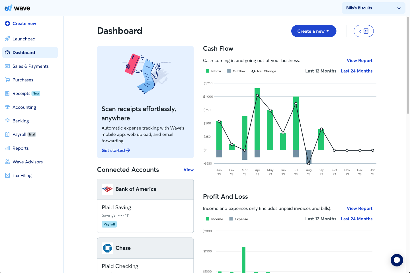 Wave screenshot - Los 10 mejores programas de contabilidad para startups analizados en 2026