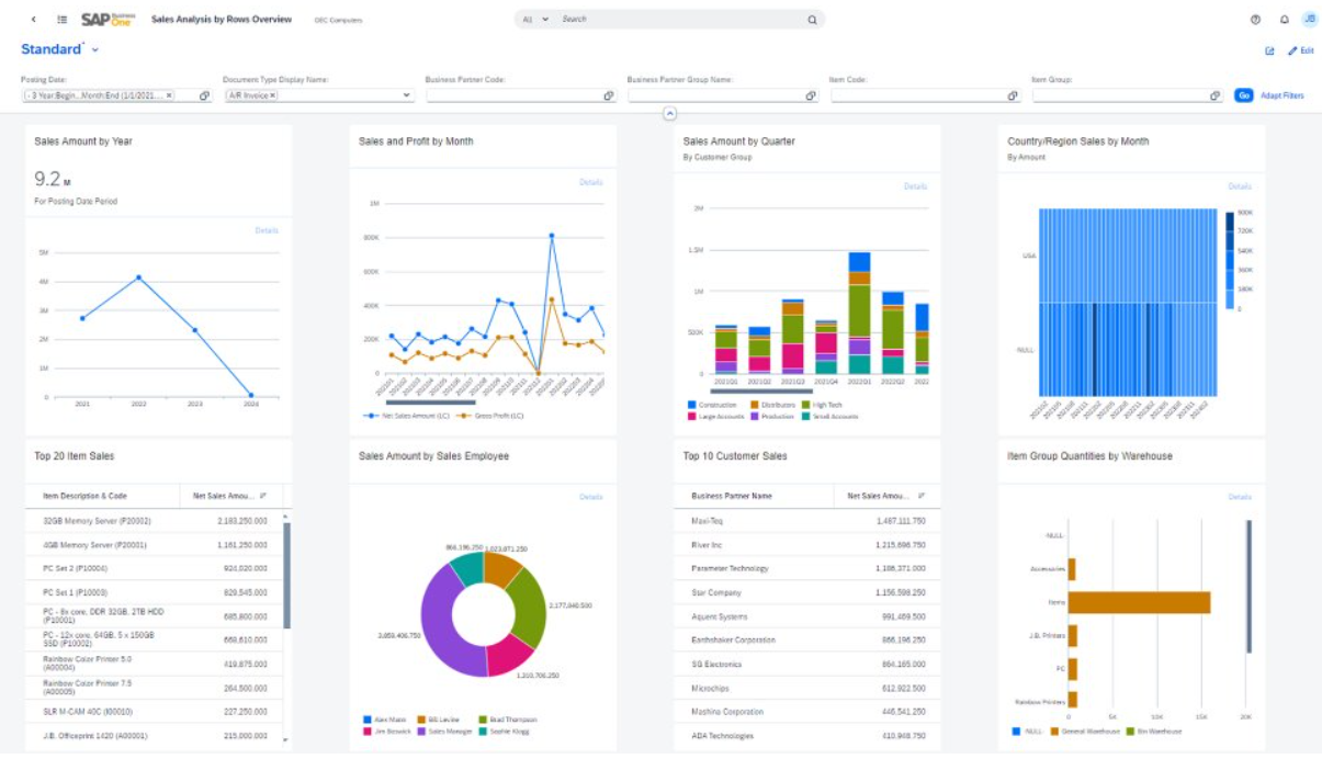 SAP Business One screenshot - 10 mejores programas de contabilidad para empresas de servicios en 2026