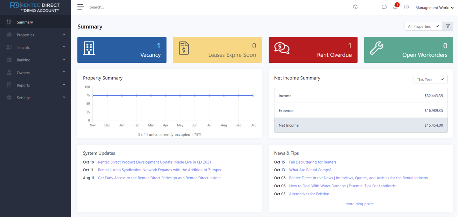 Rentec Direct screenshot - I 10 Migliori Software di Contabilità per Proprietà in Affitto nel 2026