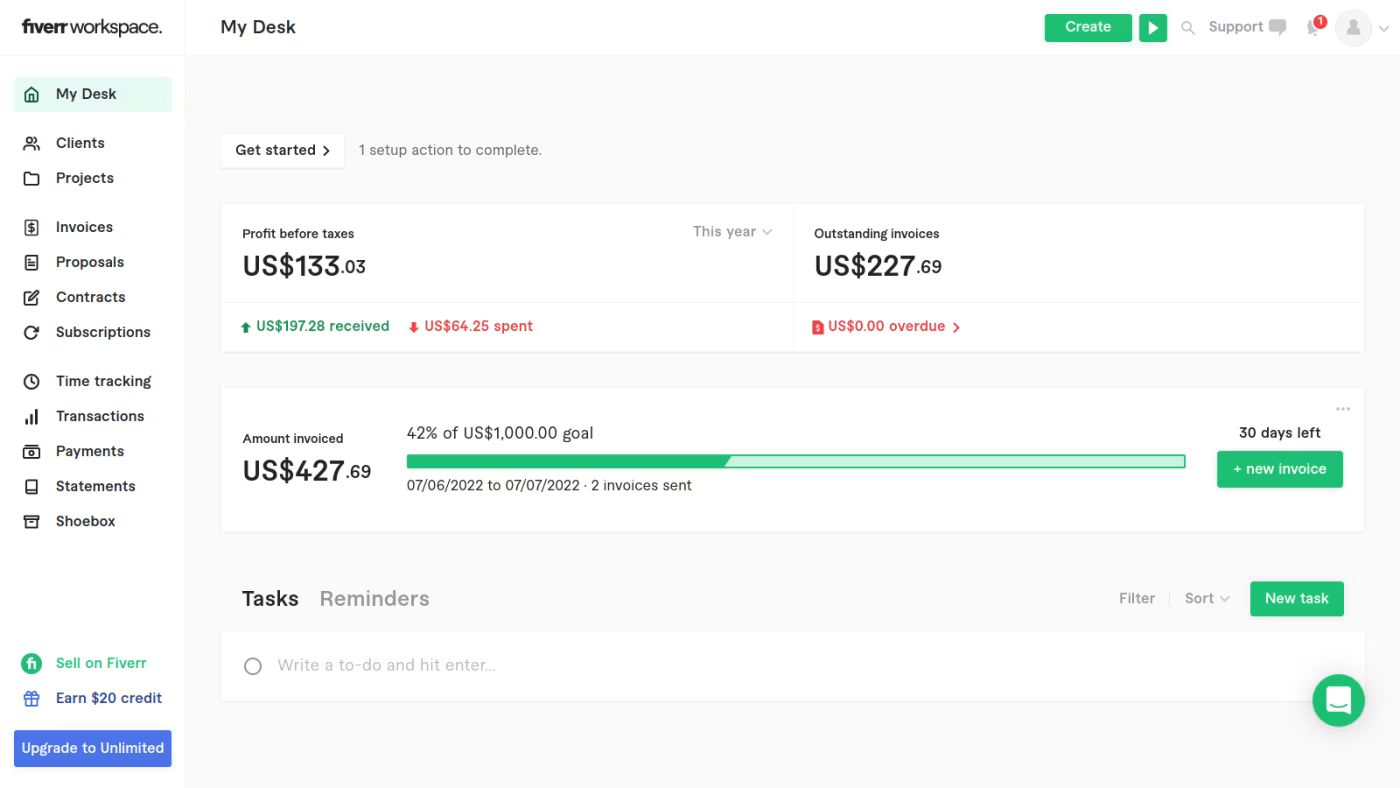 Fiverr Workspace screenshot - 10 mejores programas de contabilidad para autónomos en 2026