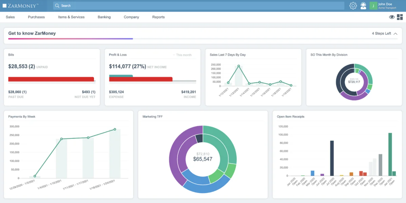 ZarMoney screenshot - I 10 migliori software di contabilità per aziende di servizi nel 2026