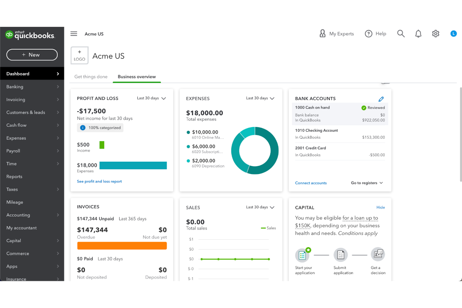 QuickBooks screenshot - I 10 migliori software di contabilità per commercialisti nel 2026