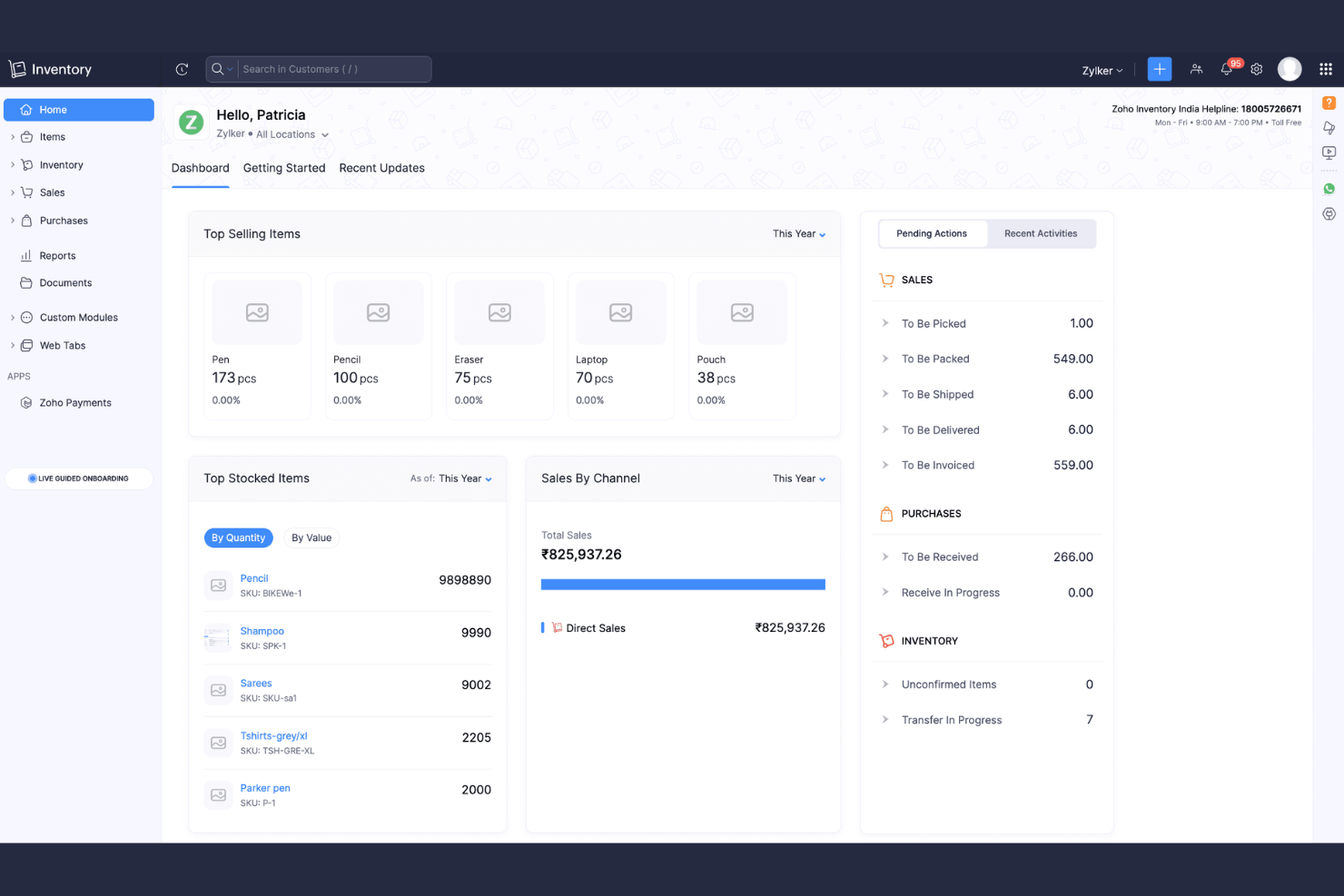 Zoho Inventory screenshot - I 10 Migliori Software ERP per la Distribuzione del 2026