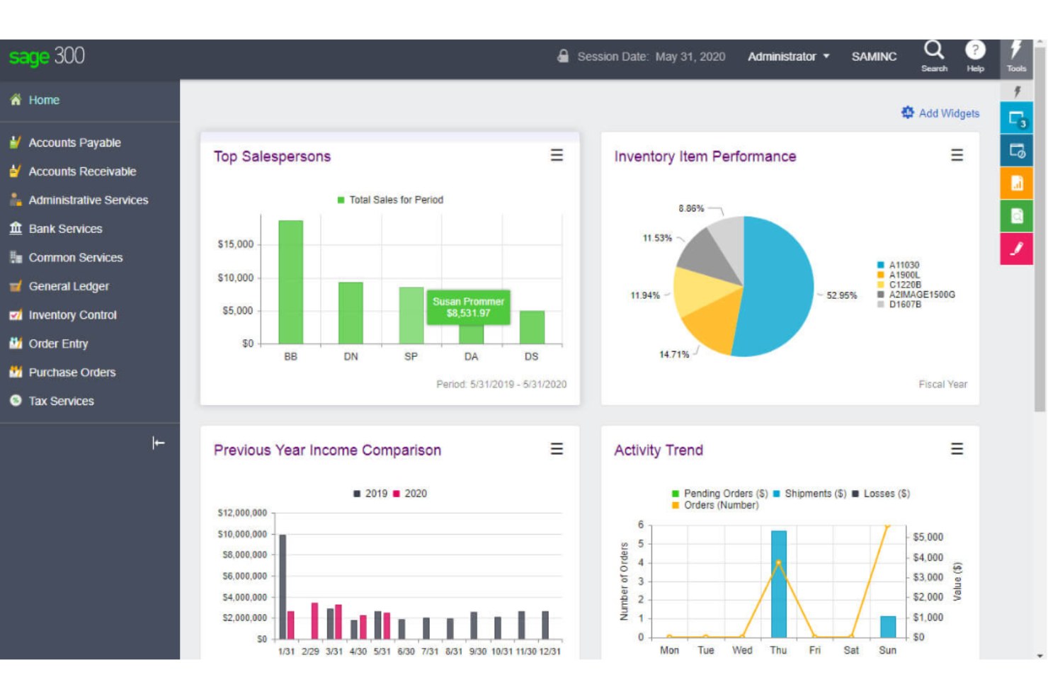 Sage 300 screenshot - 10 Mejores ERP para la Industria de Servicios Analizados en 2026