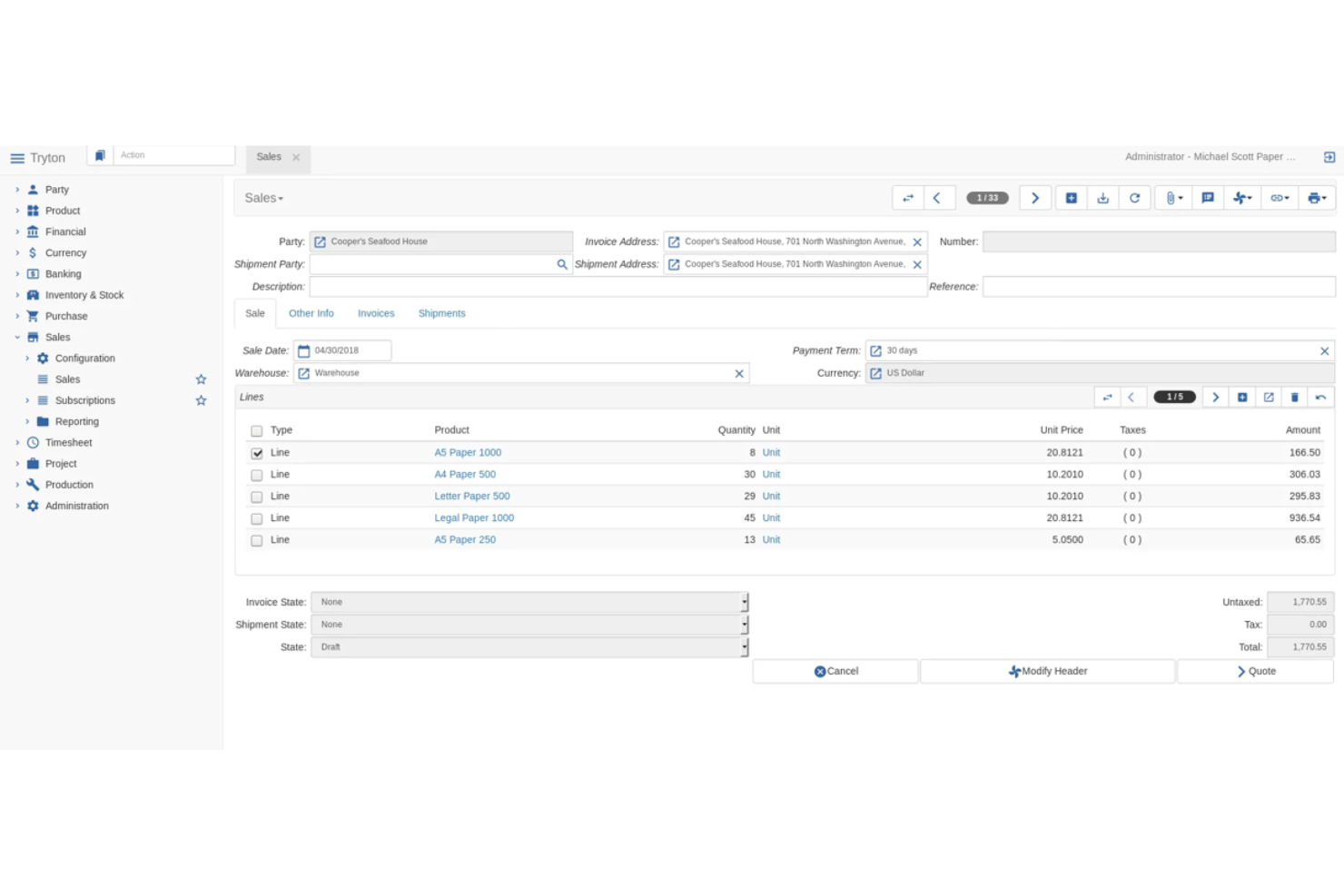 Tryton screenshot - Le 10 Migliori Soluzioni ERP Gratuite Recensite nel 2026