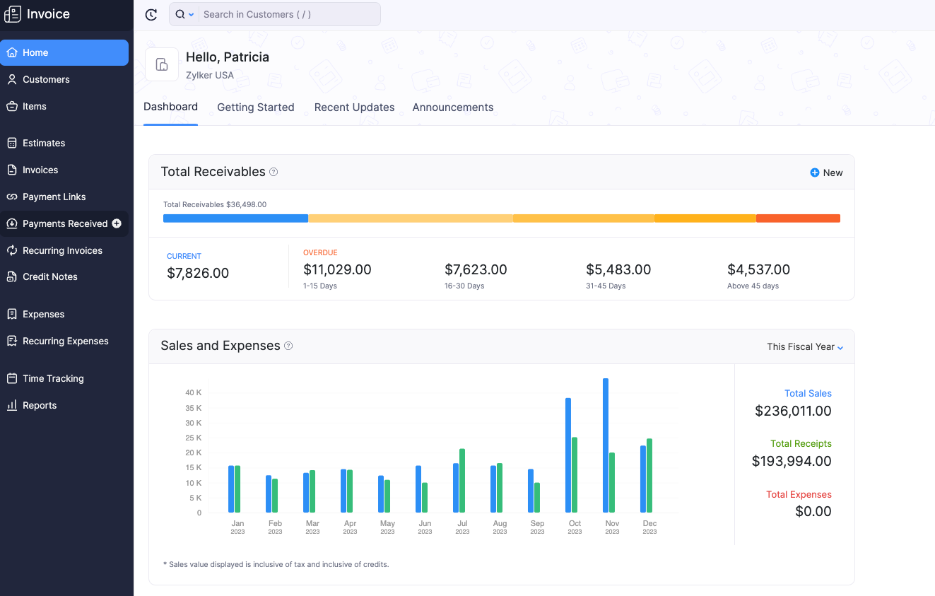 Zoho Books screenshot - Las 10 Mejores Herramientas de Software para Estados Financieros Analizadas en 2026
