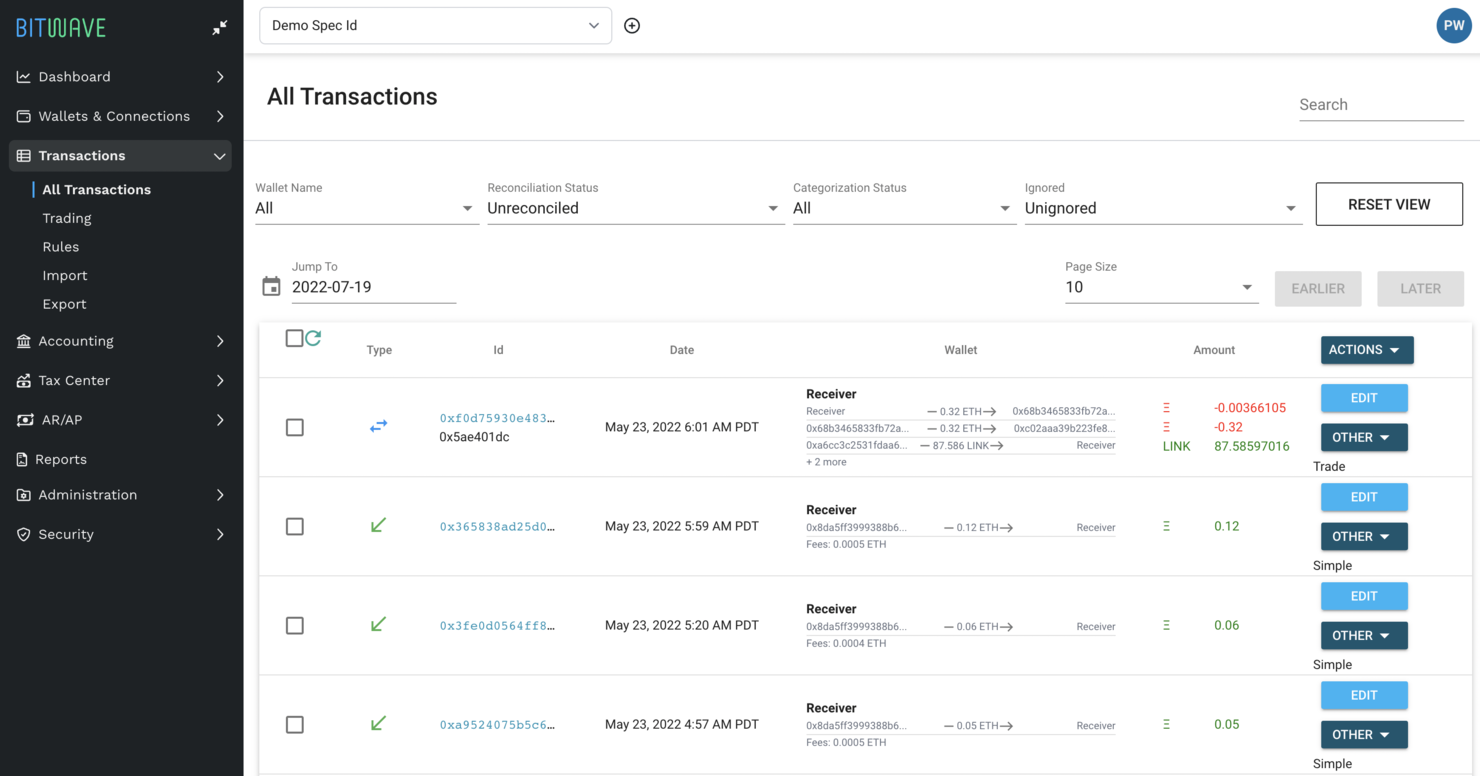 Bitwave screenshot - I 10 migliori software di contabilità blockchain recensiti nel 2026