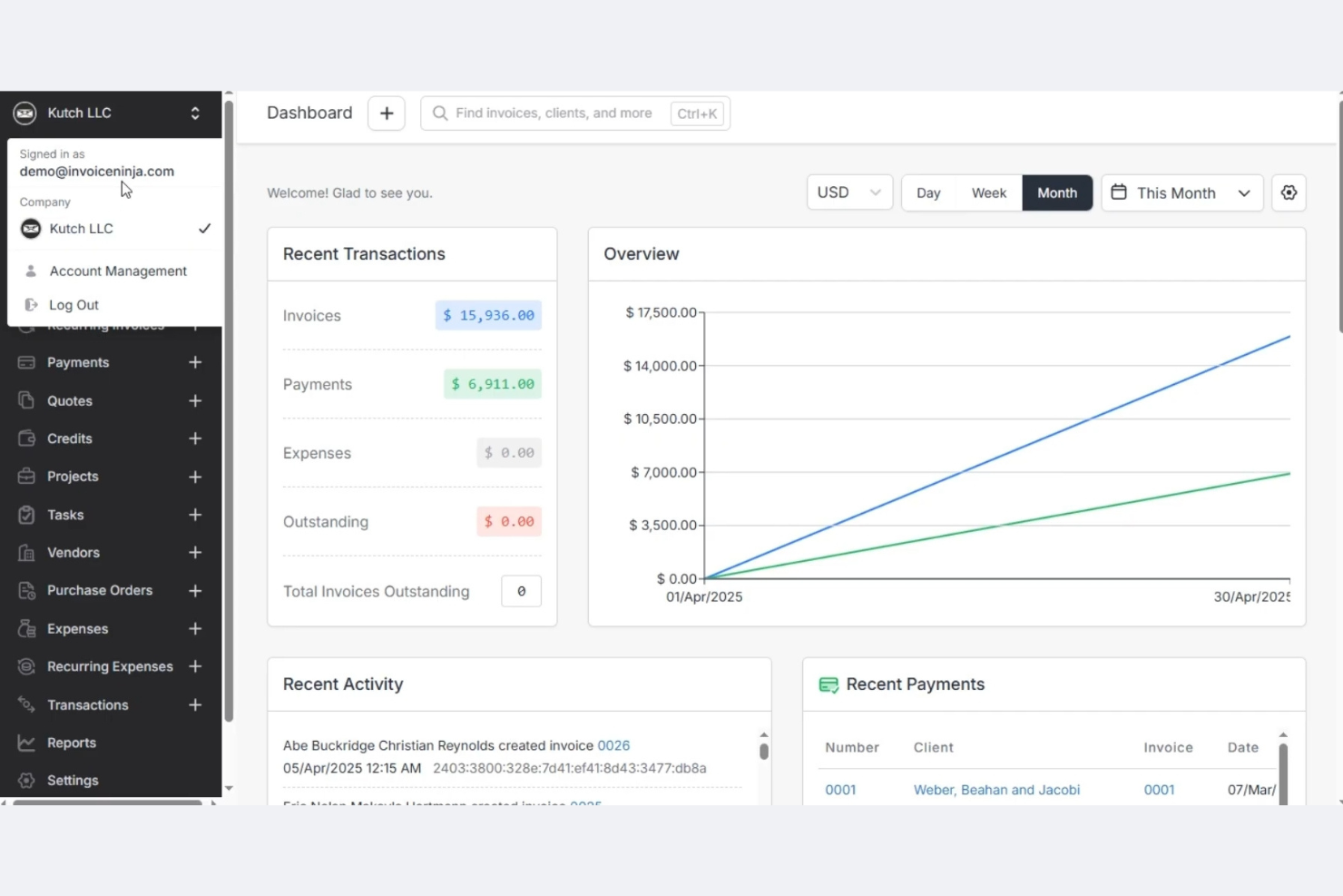 Invoice Ninja screenshot - Los 10 mejores programas de facturación y emisión de facturas analizados en 2026
