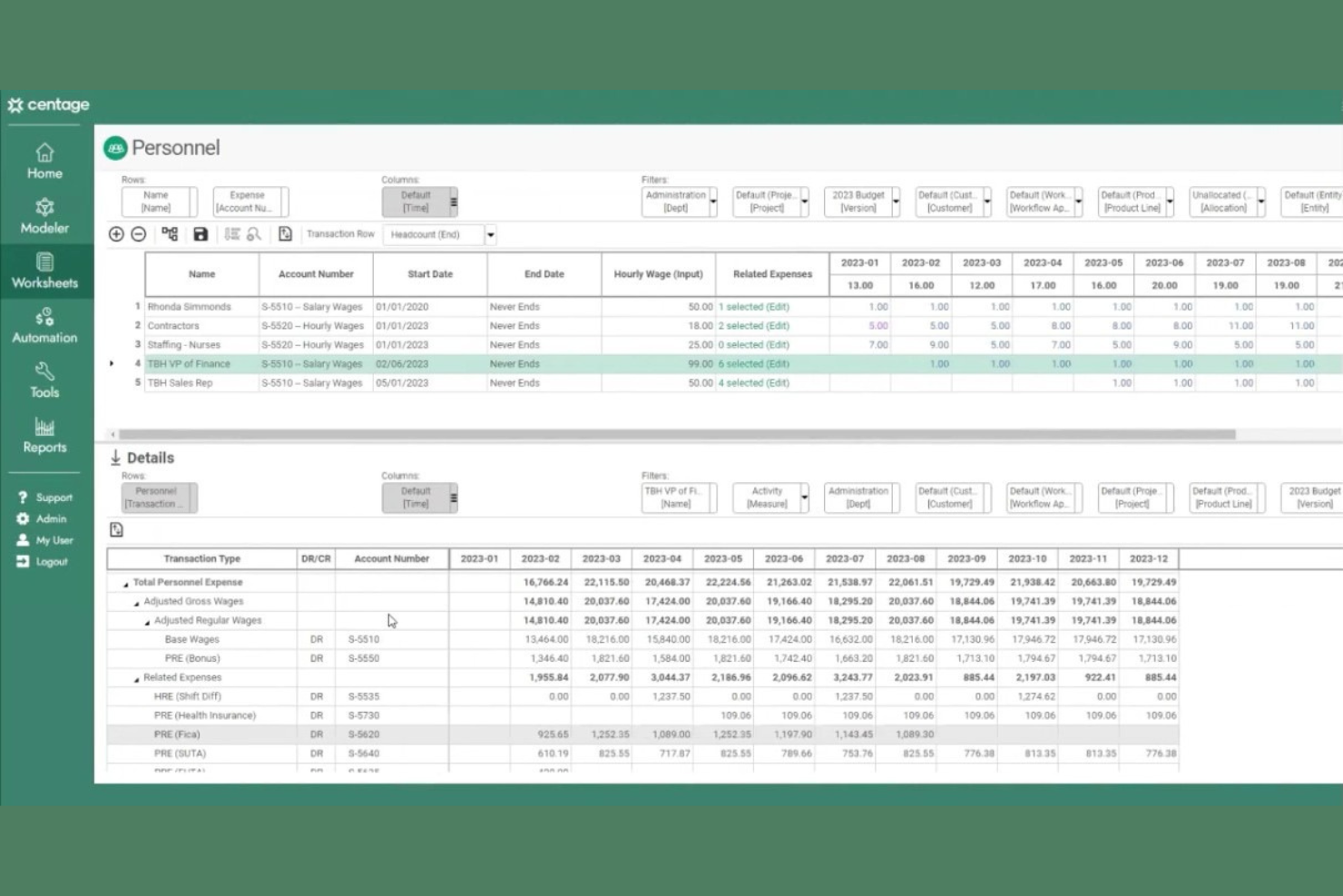 Centage screenshot - 10 mejores soluciones de software de presupuestación ERP para 2026