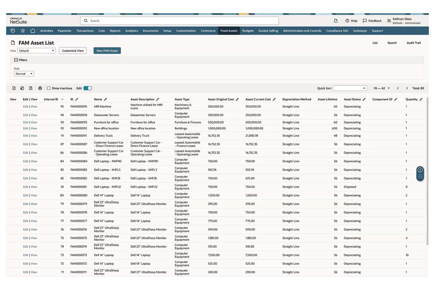 NetSuite Fixed Assets Management screenshot - Le 10 Migliori Soluzioni Software per la Gestione dei Beni Ammortizzabili nel 2026