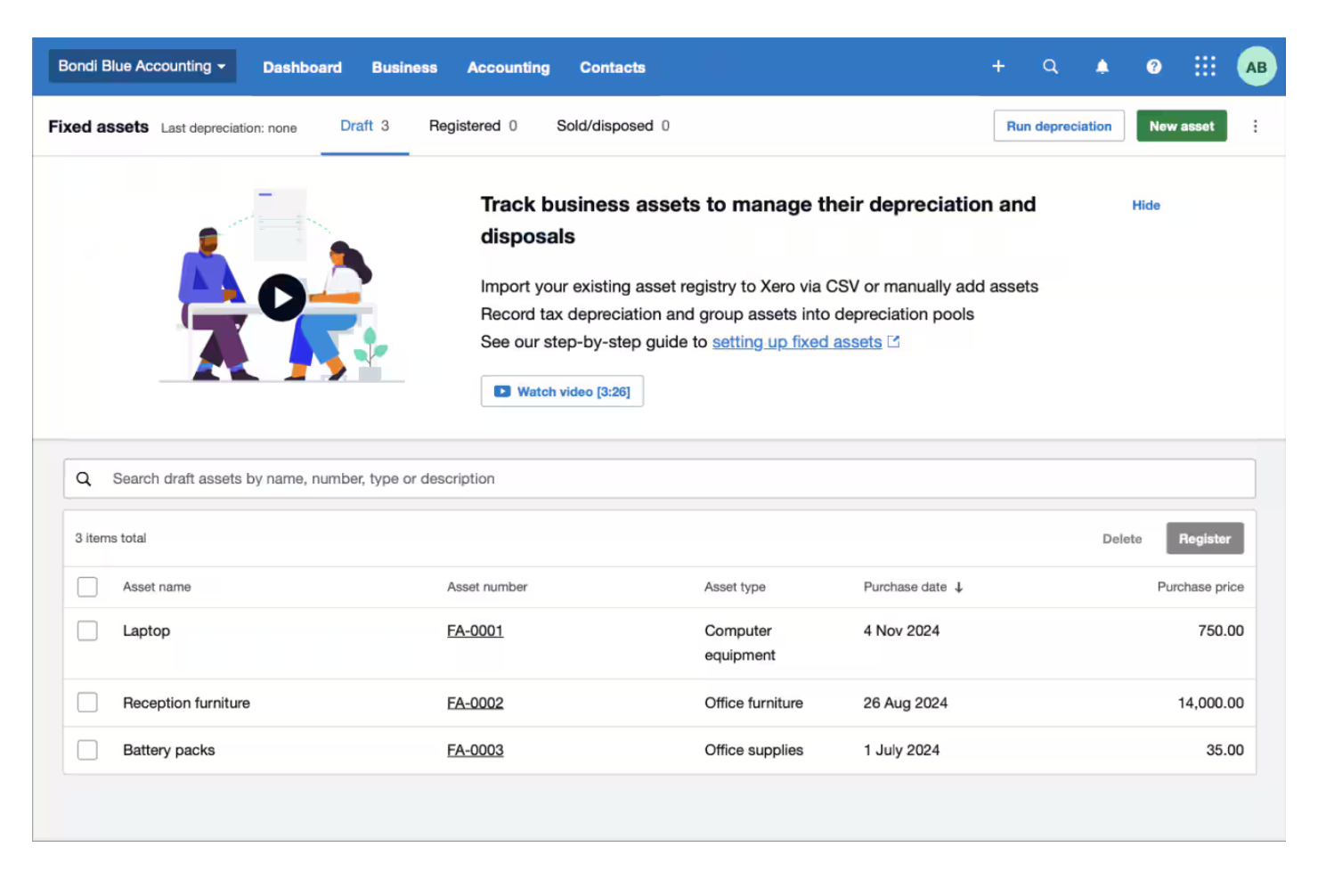 Xero screenshot - Las 10 Mejores Soluciones de Software de Activos Fijos Analizadas en 2026