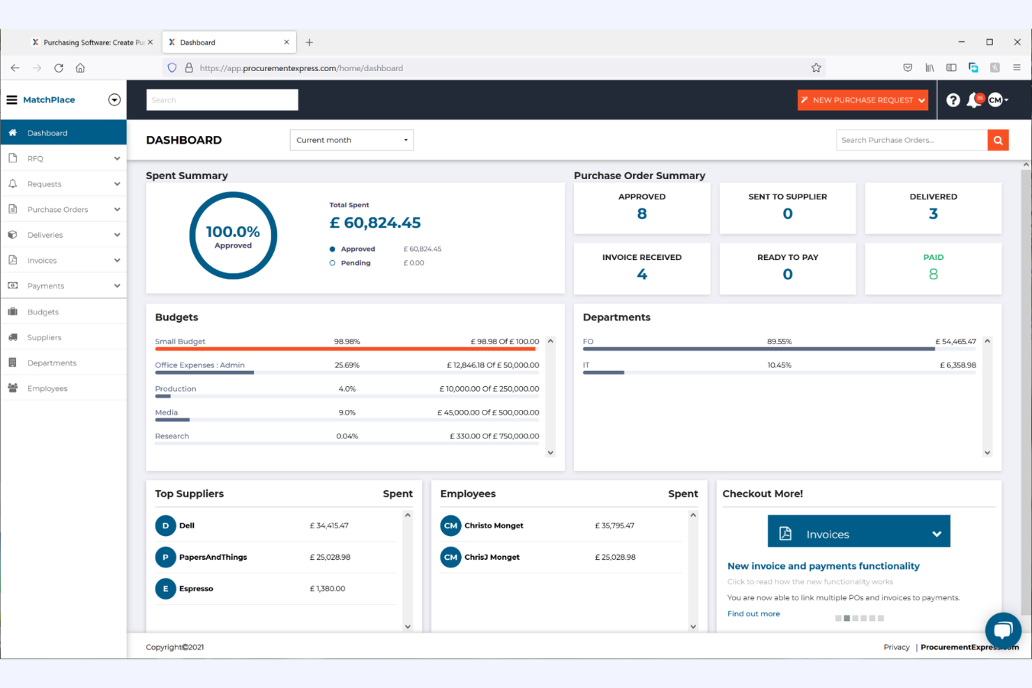 ProcurementExpress.com screenshot - 17 Mejores Programas de Órdenes de Compra para Pequeñas Empresas (2026)