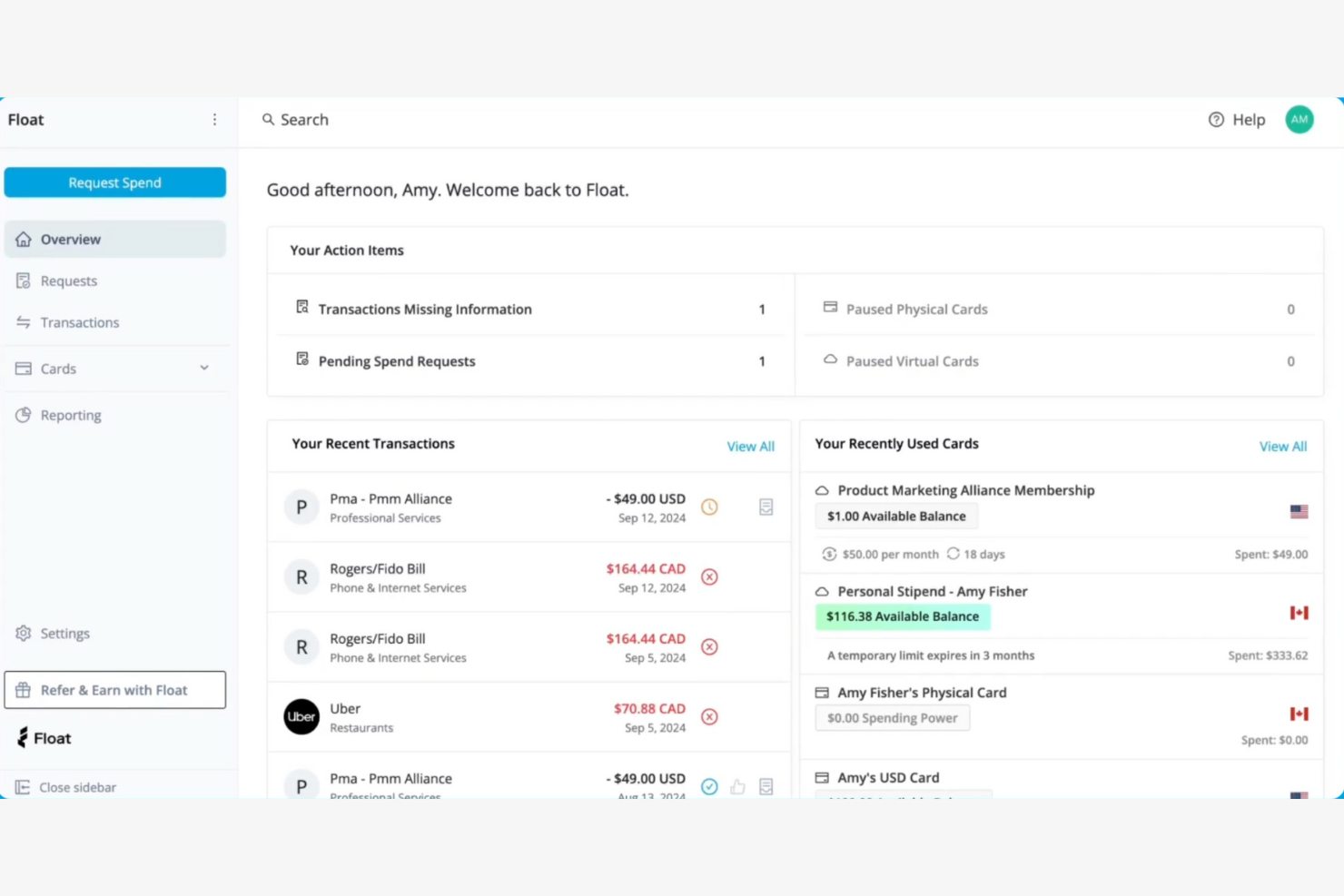 Float screenshot - Le 10 migliori alternative a Expensify recensite nel 2026