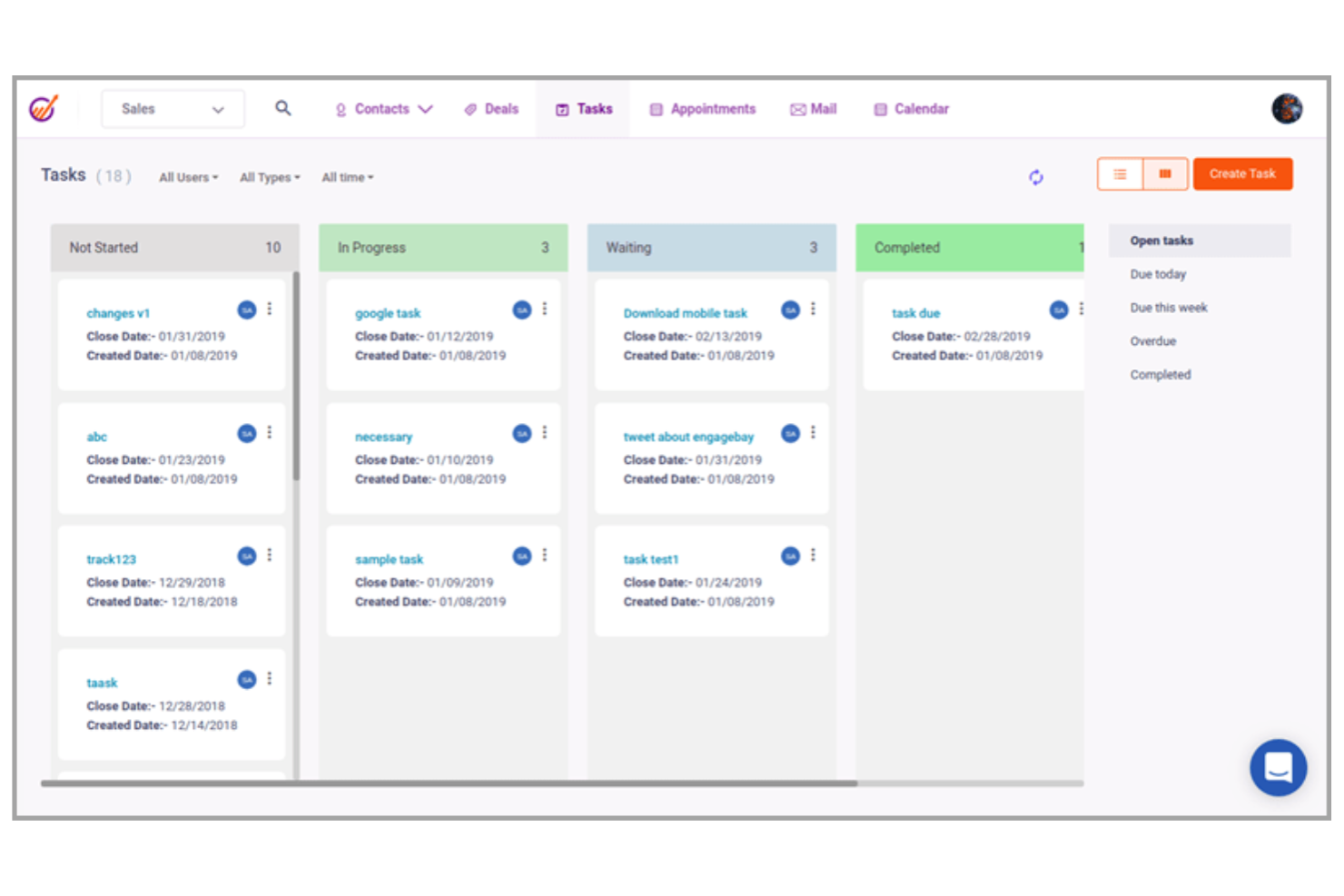 EngageBay screenshot - 15 migliori alternative a Bitrix24 per il 2026