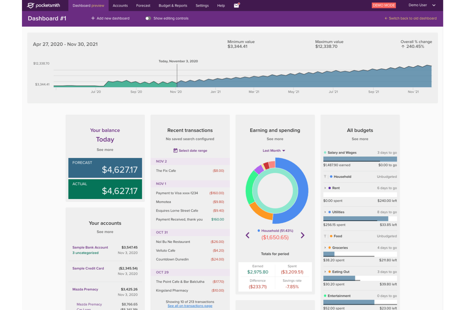 PocketSmith screenshot - 10 mejores alternativas a YNAB seleccionadas para 2026
