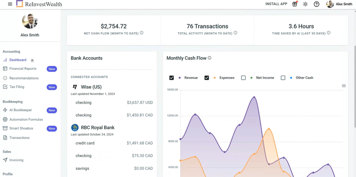 ReInvestWealth screenshot - 10 Mejores Alternativas a Wave Accounting Analizadas en 2026