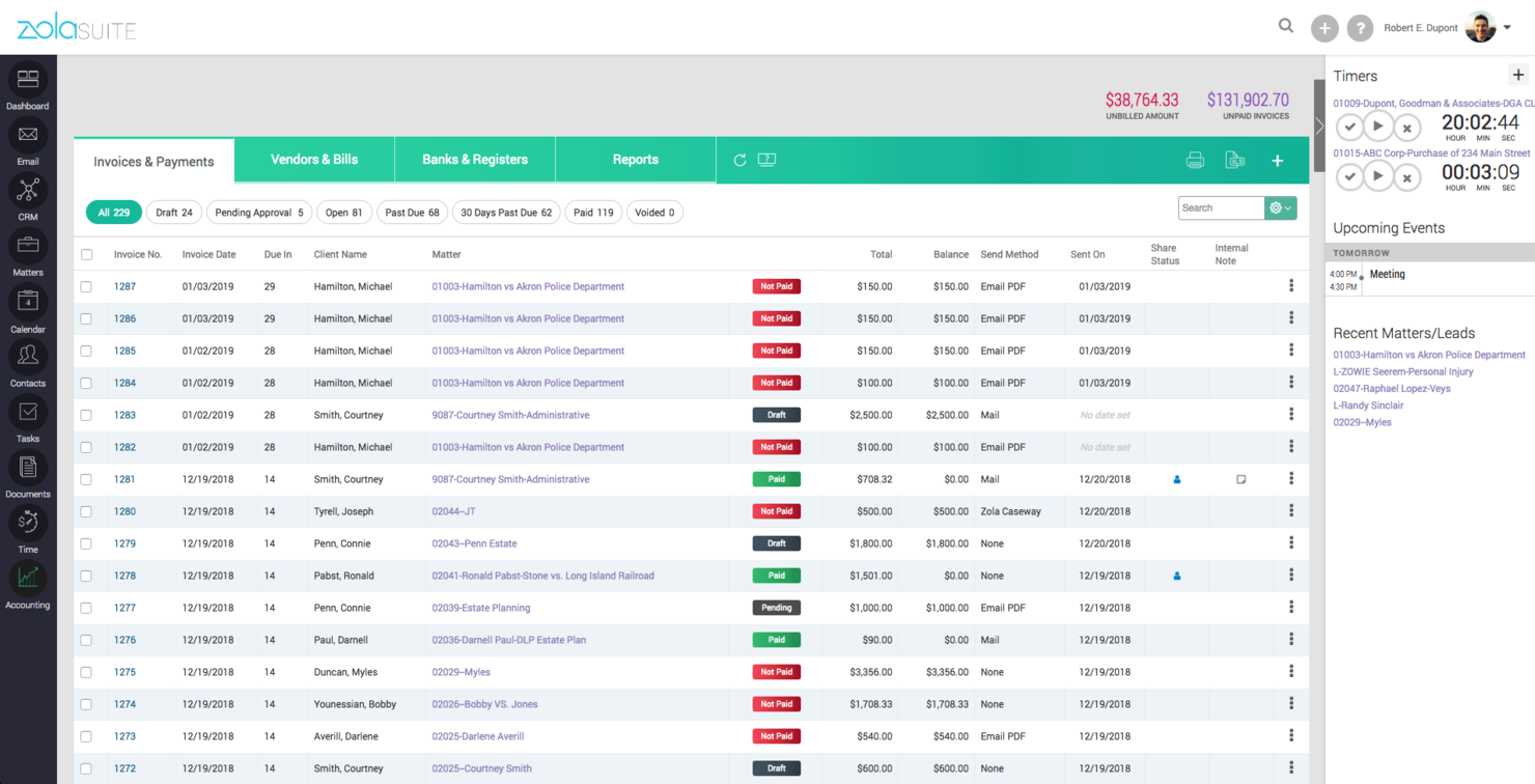 CARET Legal screenshot - I 10 migliori software di contabilità legale per studi legali nel 2026