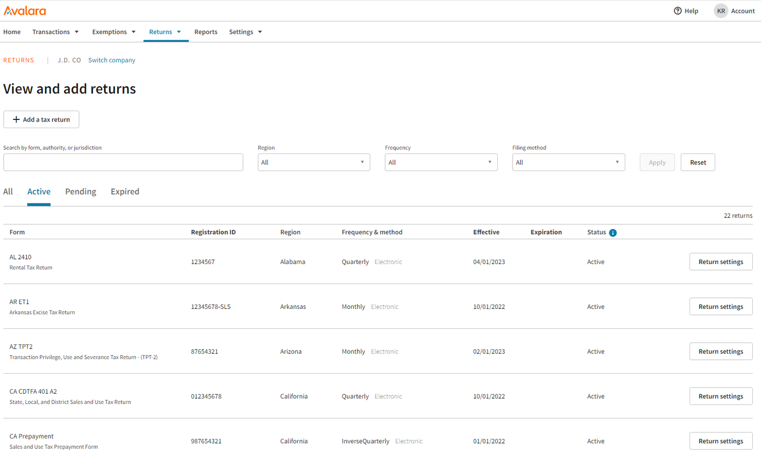 Avalara screenshot - 10 Mejores Programas de Impuestos Corporativos Analizados en 2026