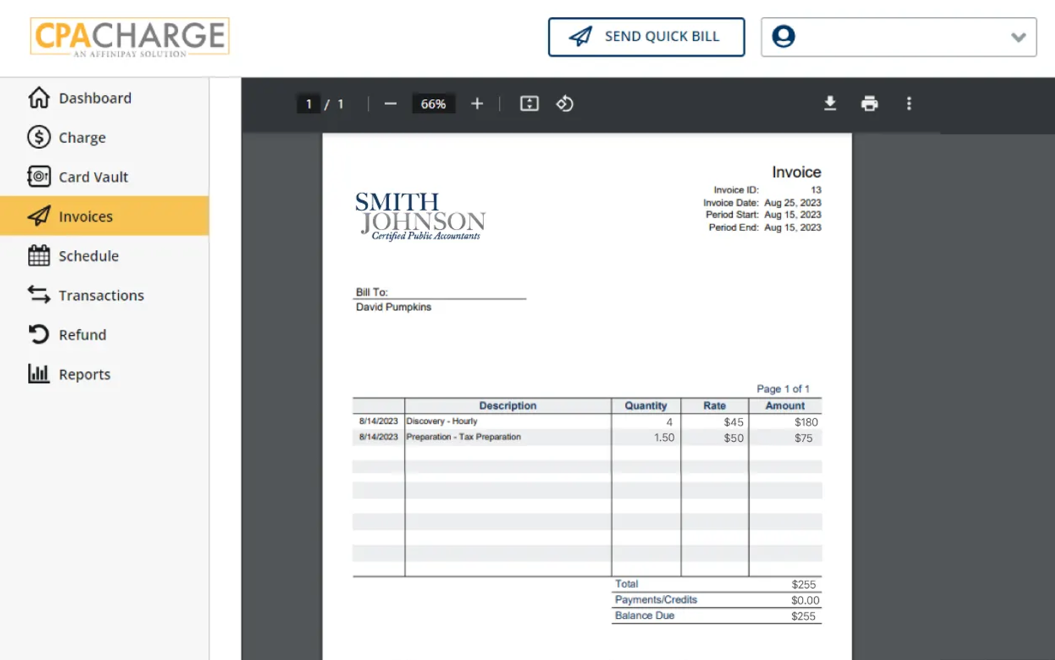 CPACharge screenshot - Le 10 Migliori Soluzioni di Fatturazione per Commercialisti Recensite nel 2026