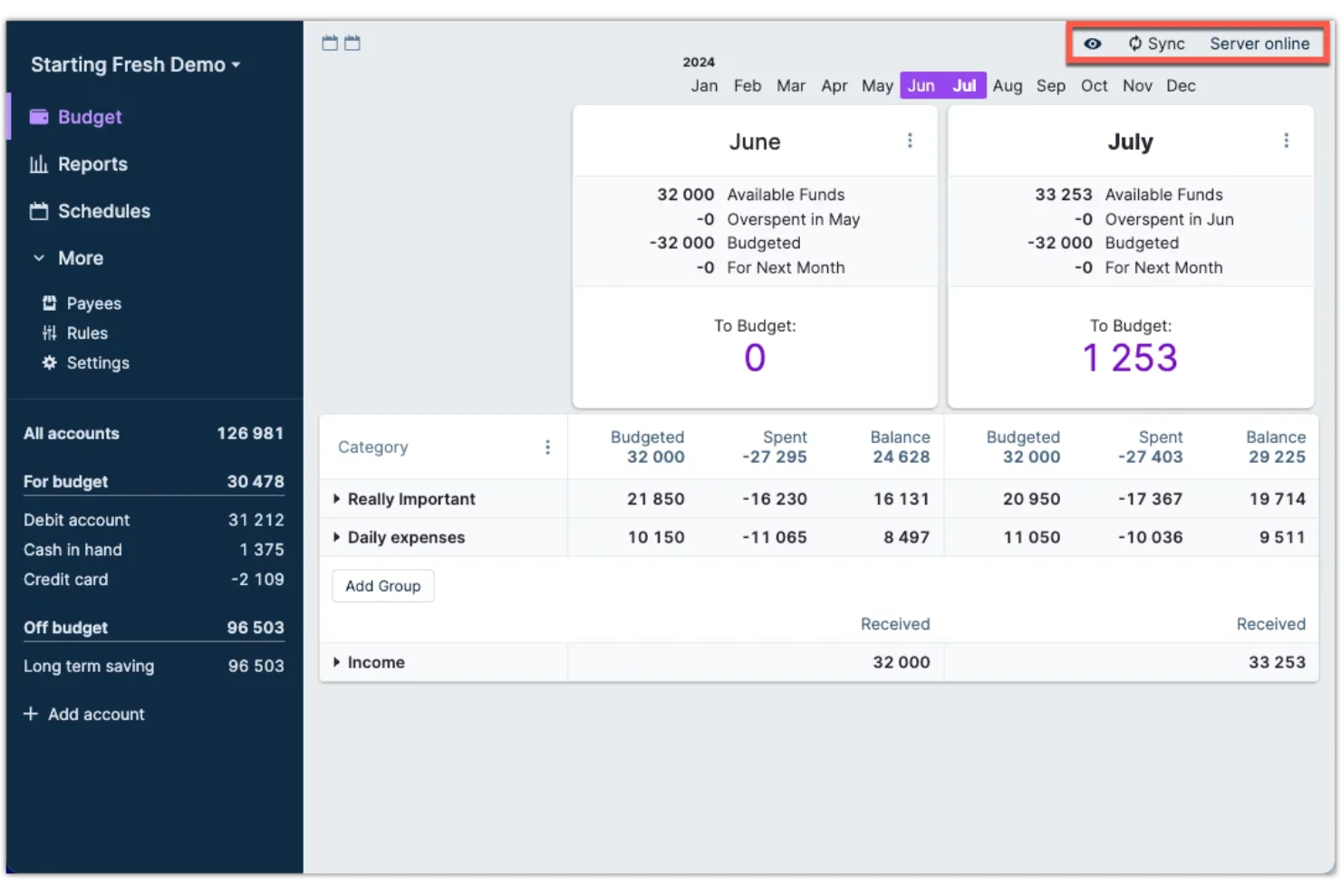 Actual Budget screenshot - 10 mejores alternativas a YNAB seleccionadas para 2026