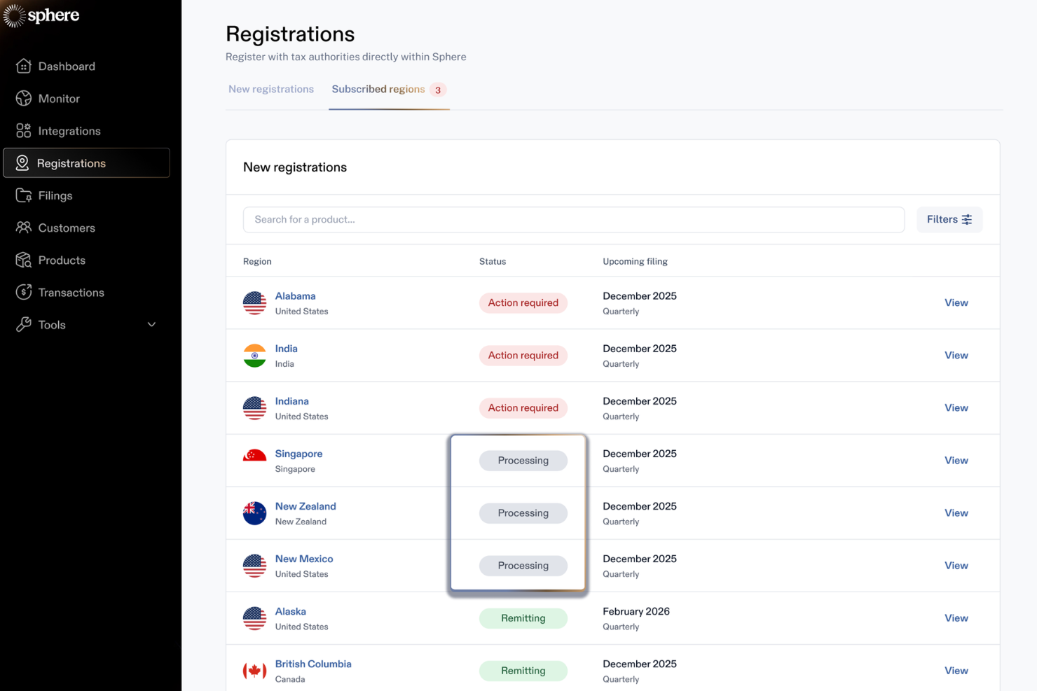 Sphere screenshot - Le 10 migliori soluzioni software per la conformità fiscale globale nel 2026