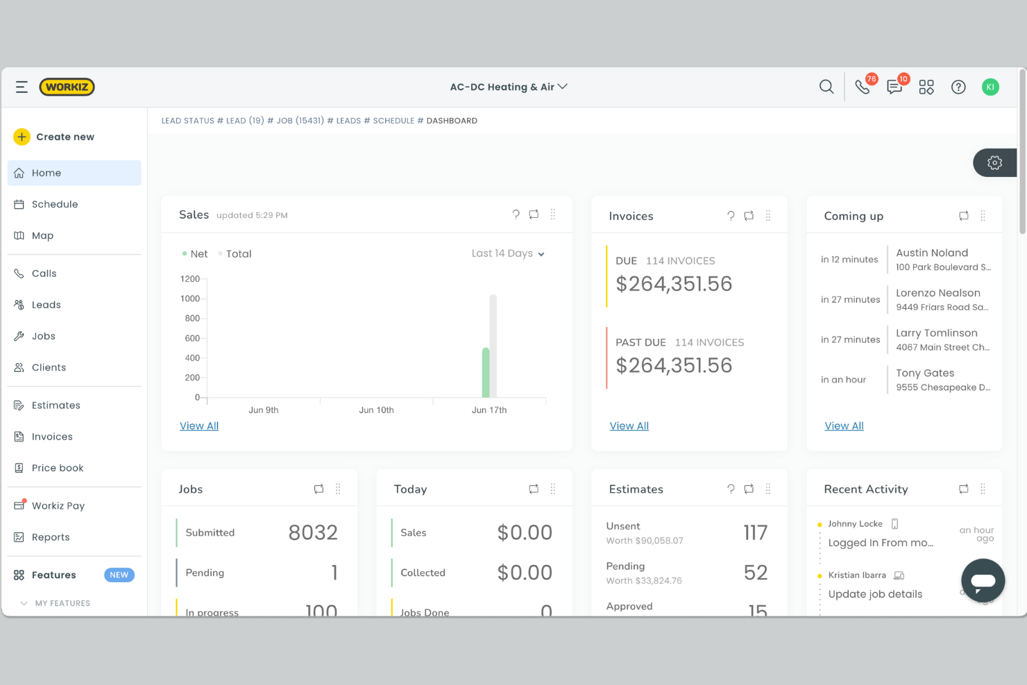 Workiz screenshot - Le 10 migliori alternative a Service Fusion nel 2026