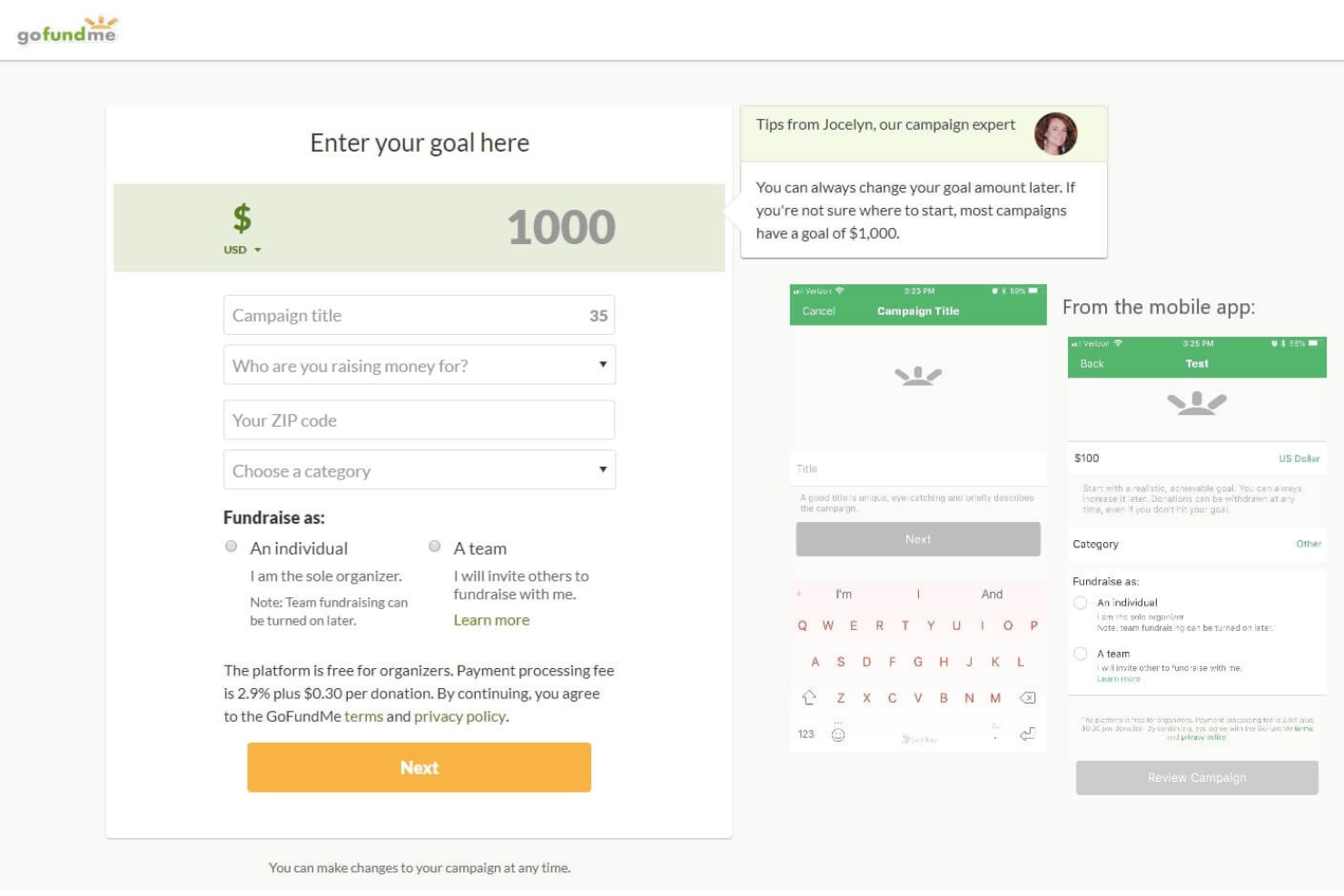 GoFundMe screenshot - De 10 beste fondsenwervingsplatforms beoordeeld in 2026