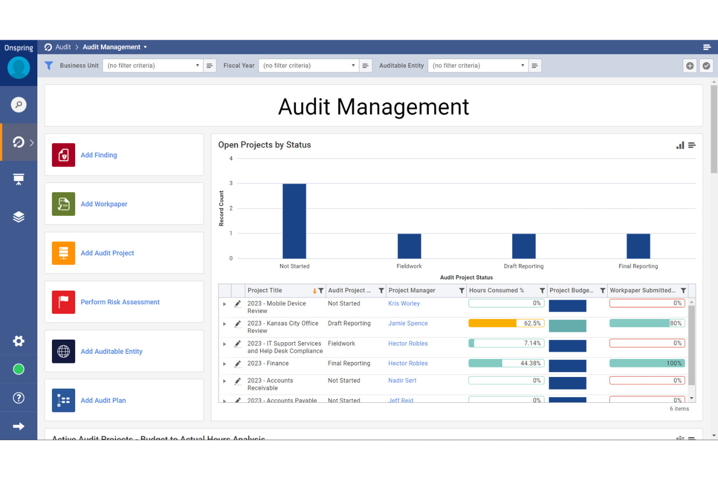 Onspring screenshot - 10 beste AI-auditsoftware in 2026