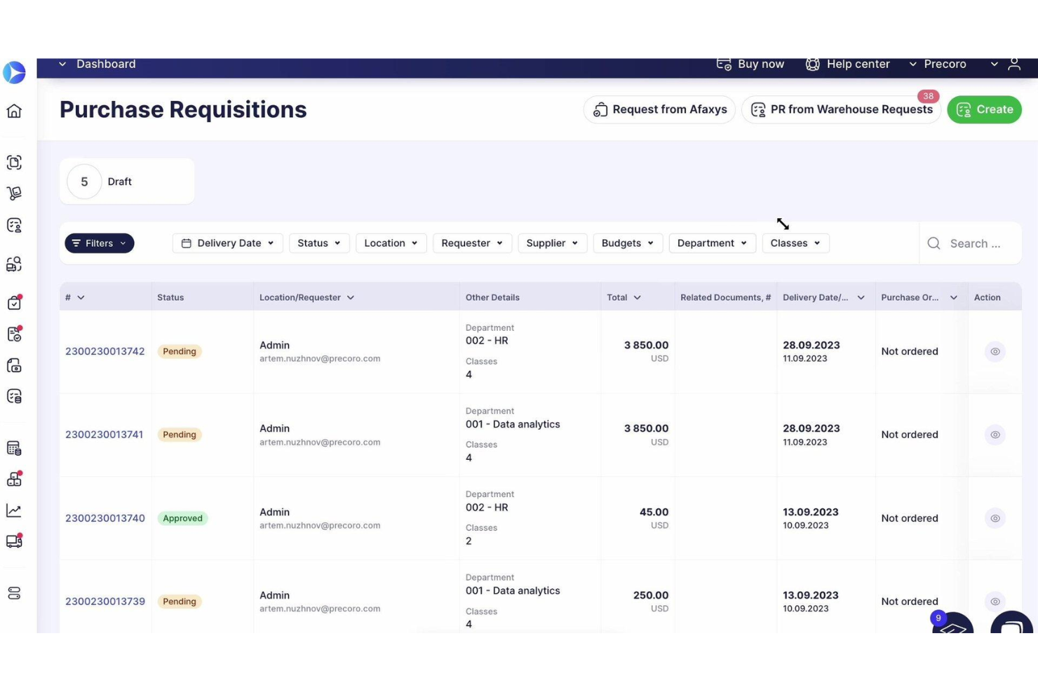 Precoro screenshot - 10 beste Coupa-alternatieven in 2026