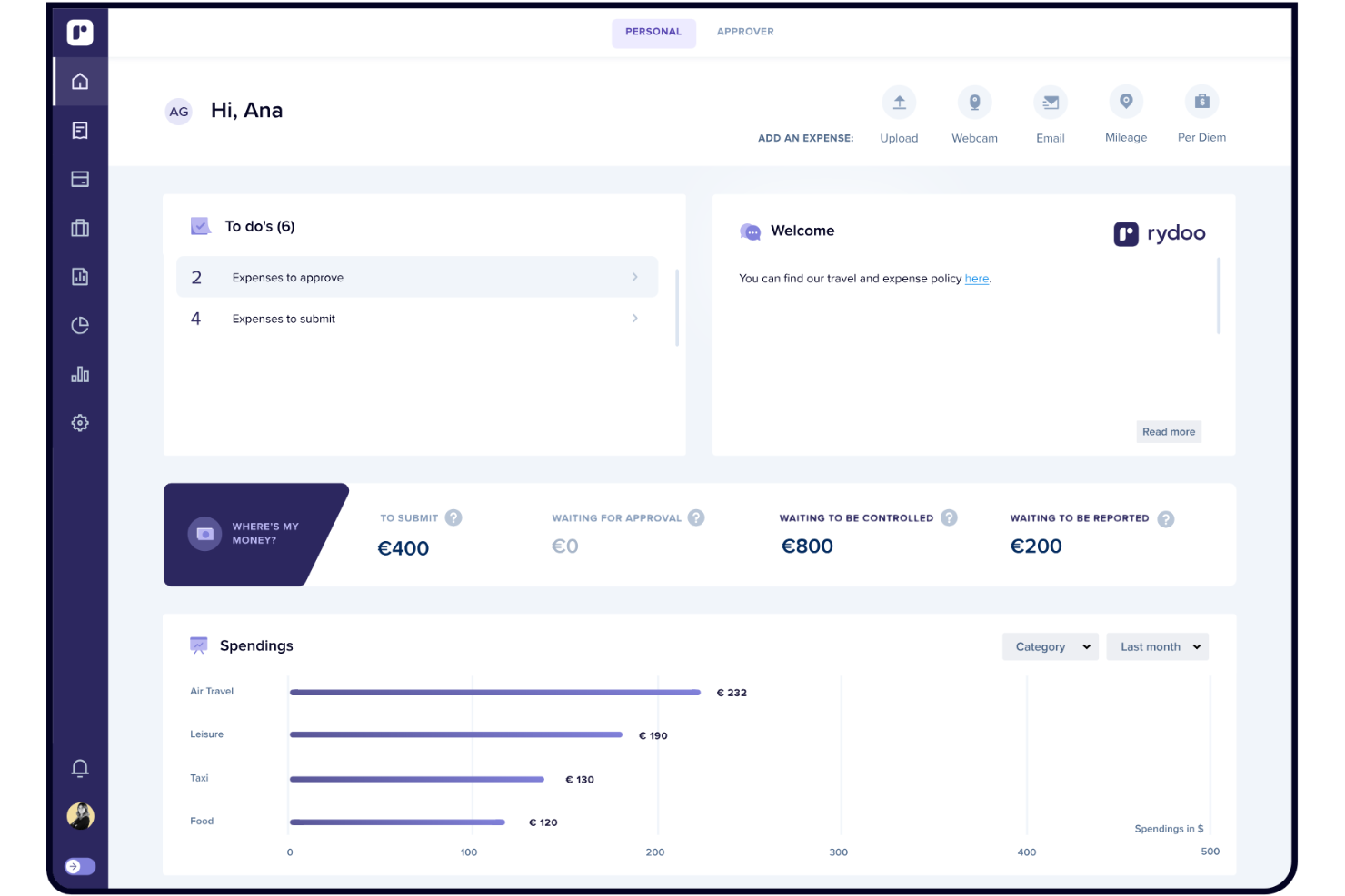 Rydoo screenshot - 10 Software voor creditcard-uitgavenbeheer voor 2026