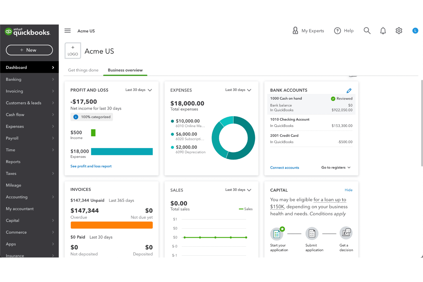 QuickBooks screenshot - 10 beste software voor bedrijfsbudgettering beoordeeld in 2026