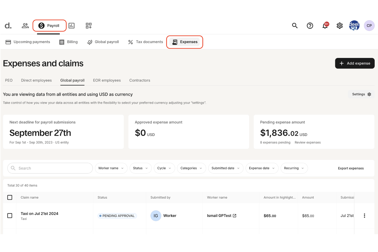 Deel Payroll screenshot - 10 beste software voor onkostenregistratie beoordeeld in 2026
