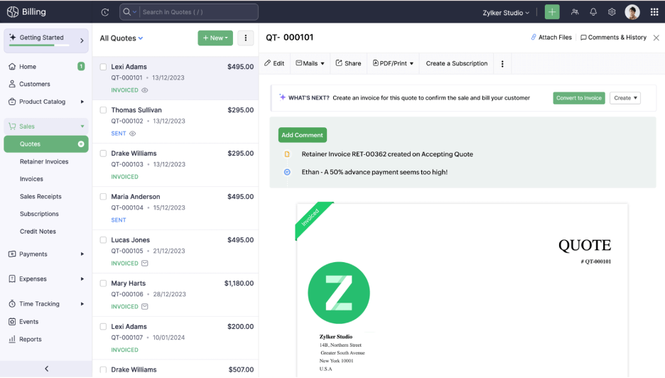 Zoho Billing screenshot - 10 beste AI-facturatiesoftware beoordeeld in 2026