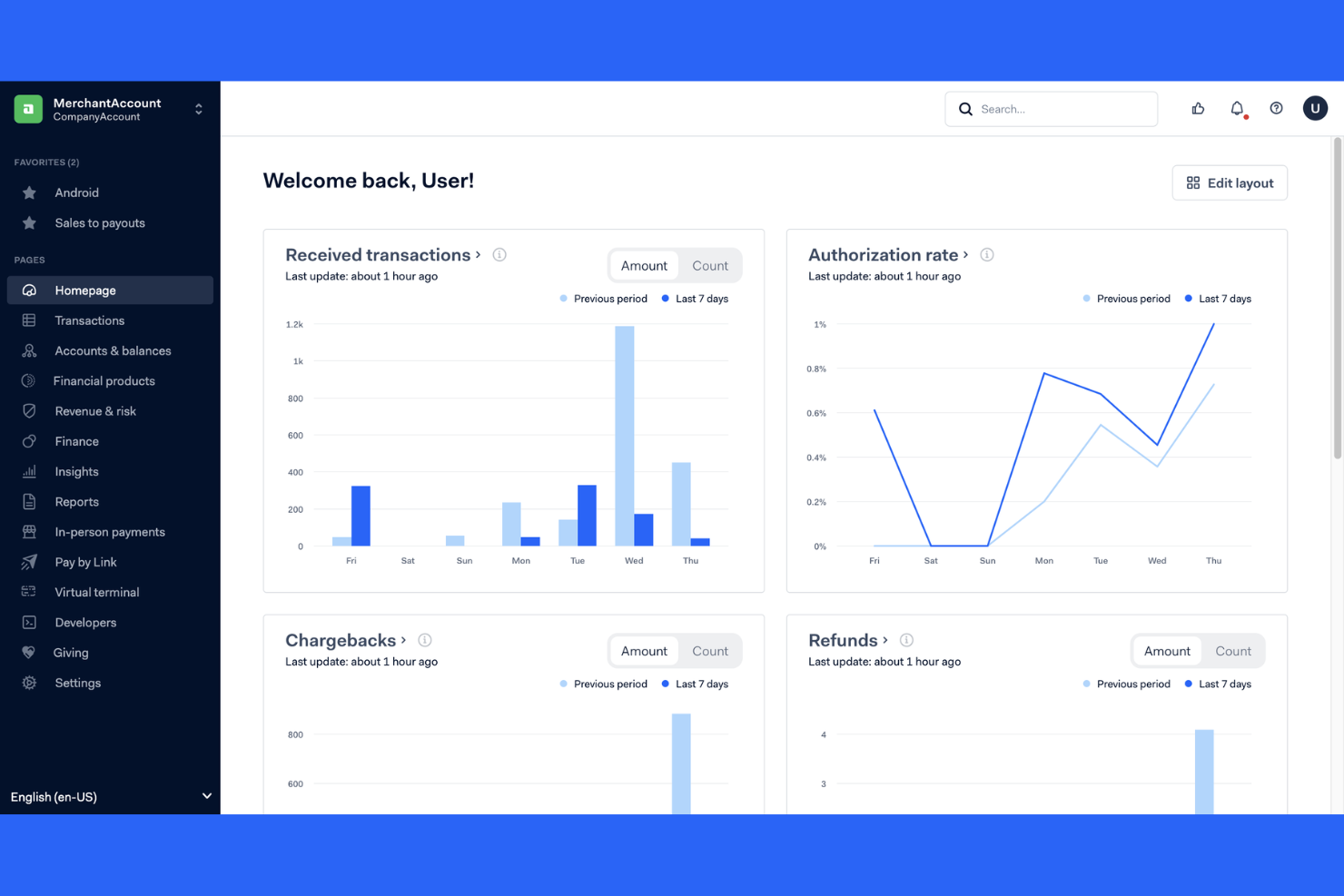 Adyen screenshot - 10 beste API’s voor betalingsgateways, beoordeeld in 2026