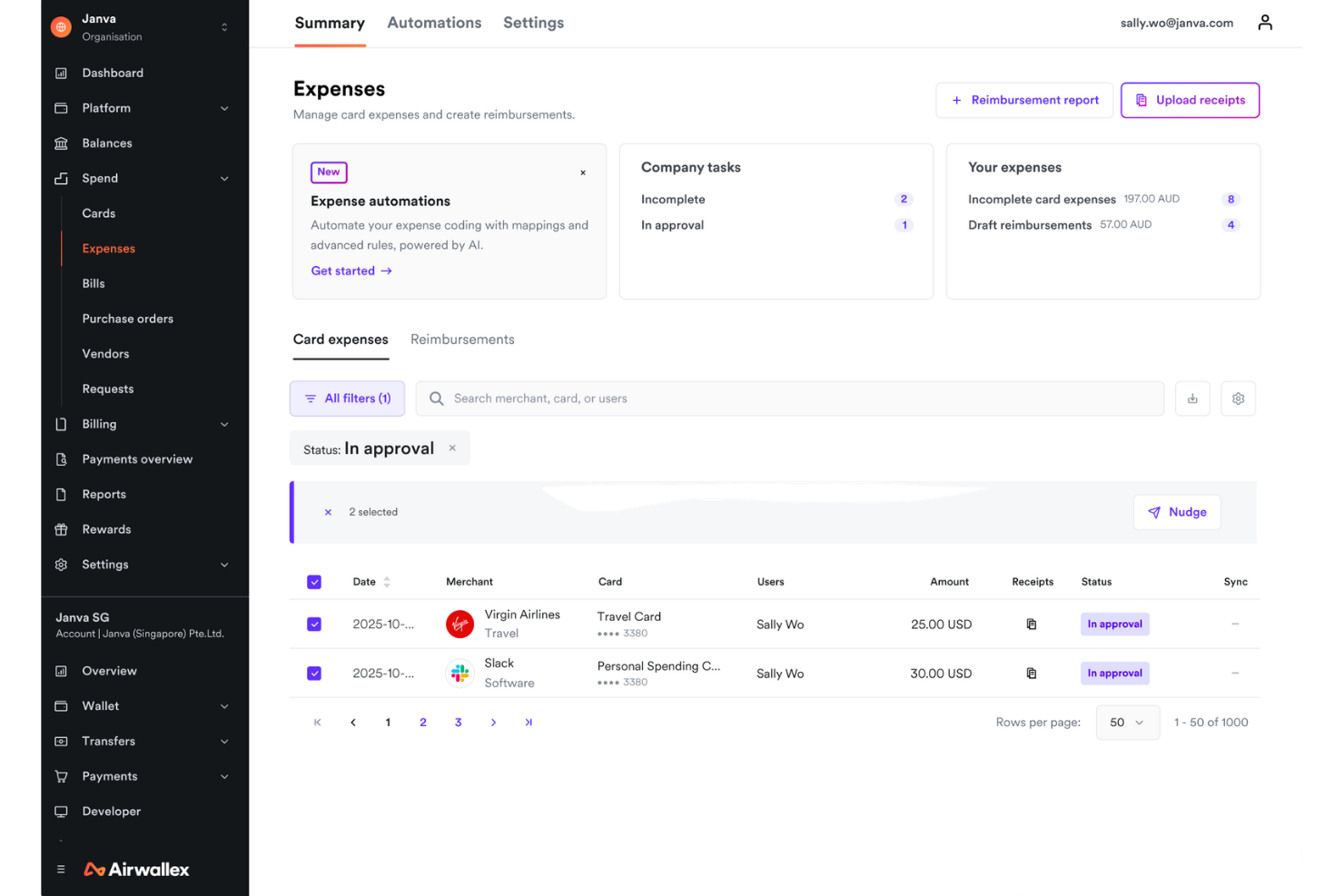 Airwallex screenshot - 10 beste software voor reis- en onkostenbeheer voor 2026